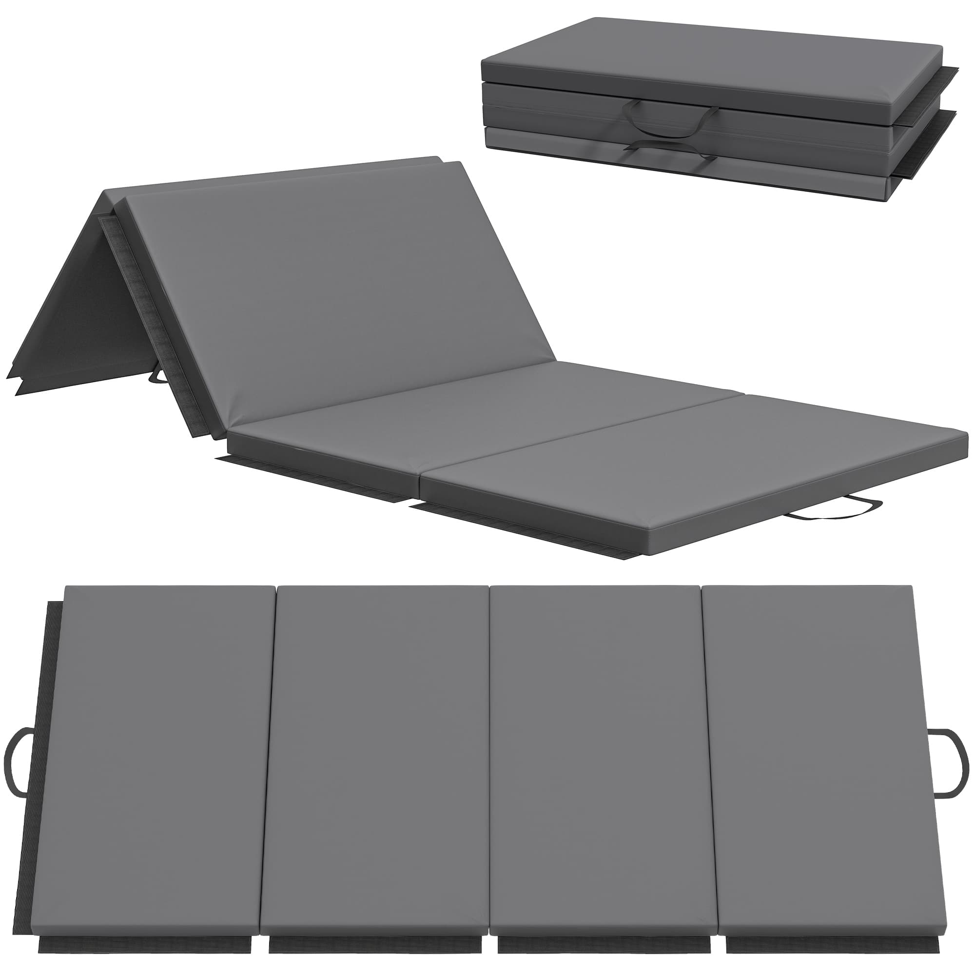 HOMCOM Tapis de gymnastique yoga pilates fitness pliable en 4 avec poignées revêtement synthétique 180 x 80 x 5 cm gris