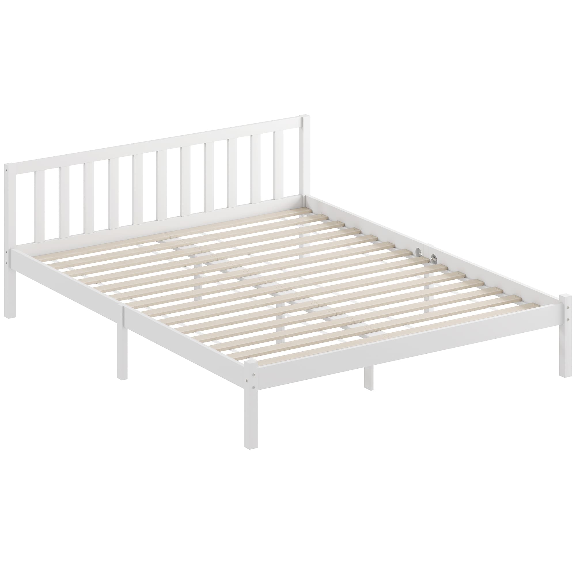 HOMCOM Cadre de lit en bois massif 160x200cm lit simple avec tête de lit et sommier à lattes solide pour enfants adultes