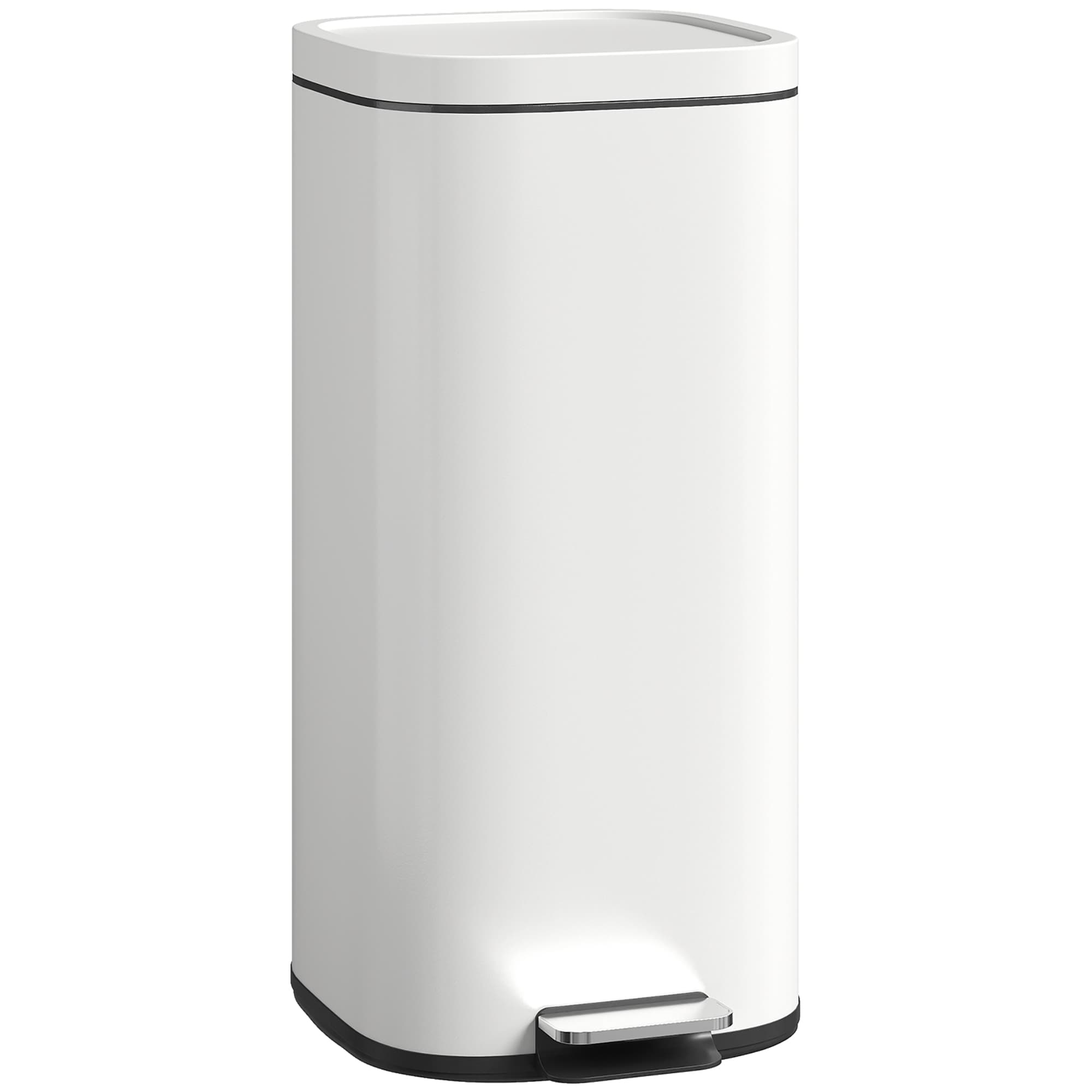 HOMCOM Poubelle de cuisine 30 L à pédale avec couvercle, fonction fermeture douce et maintien ouvert pour cuisine, maison