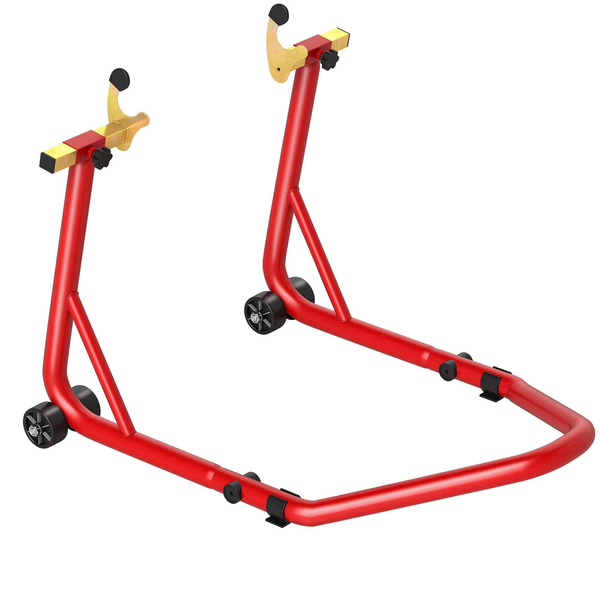 HOMCOM Bloque roue de moto pour pneu arrière capacité 544 kg avec fourches réglables en U et L en acier 58,5x34,5x69 cm rouge