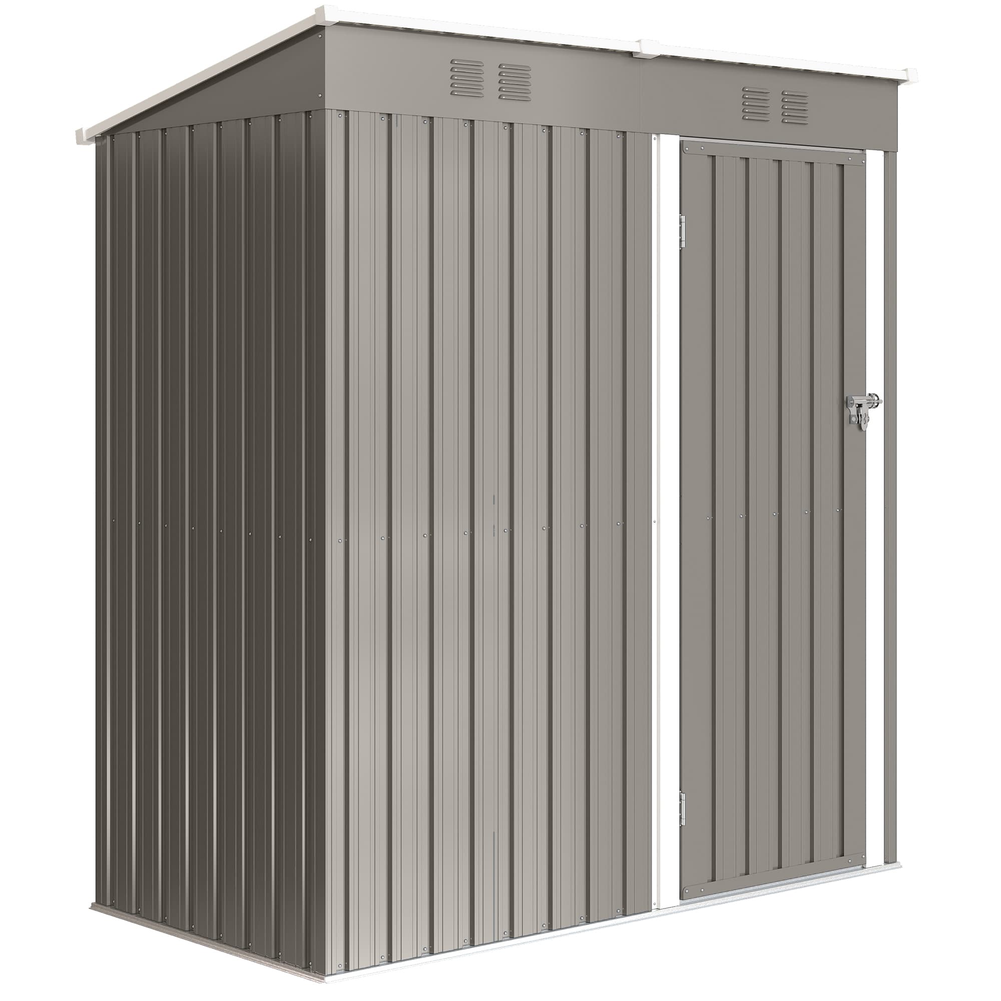 Outsunny Abri de Jardin en Métal Adossable 2 Grilles d'Aération Toit Incliné Anti-UV 163x90x179cm Gris Clair