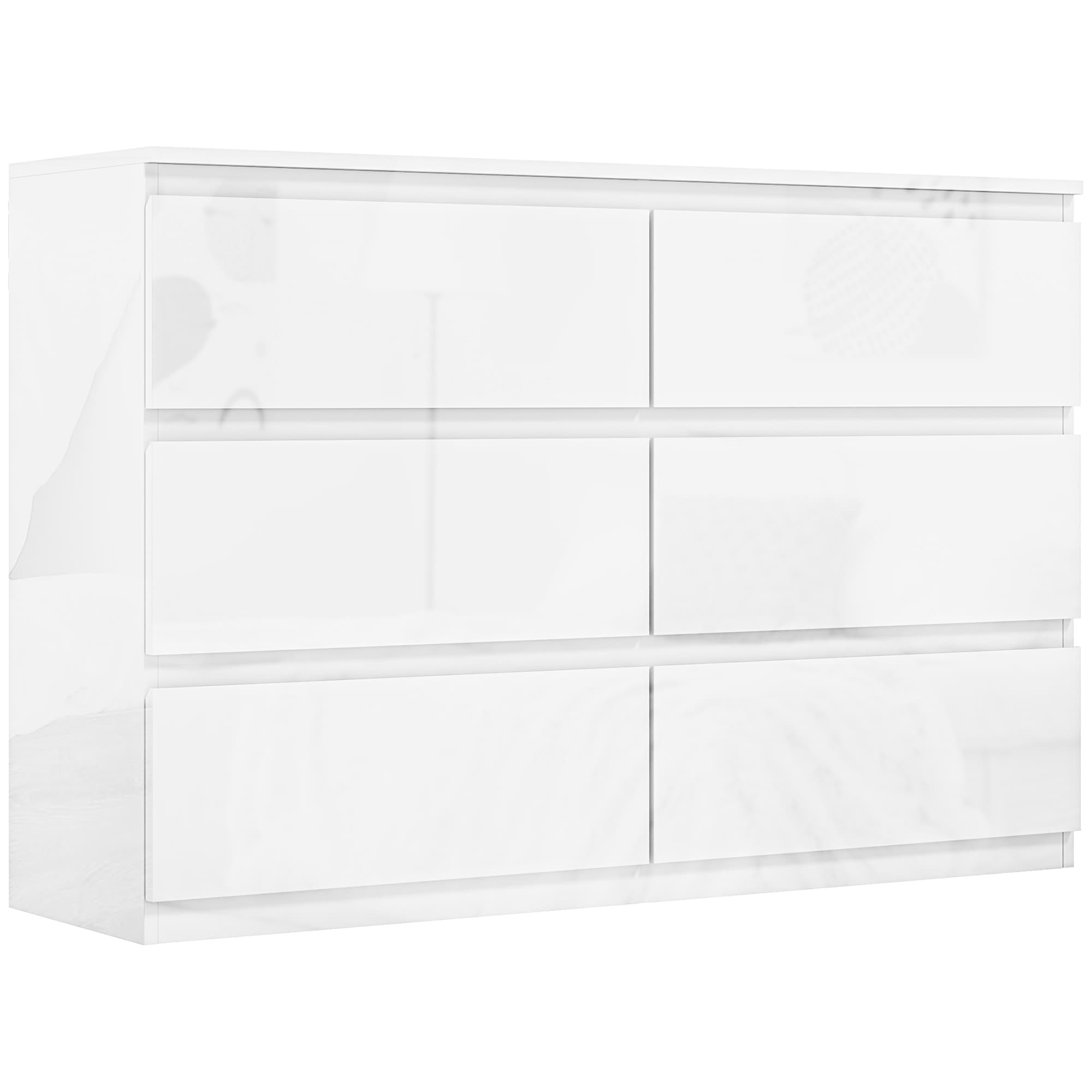 HOMCOM Commode 6 tiroirs en bois, commode pour chambre moderne et polyvalente, 112x34x75 cm, Blanc