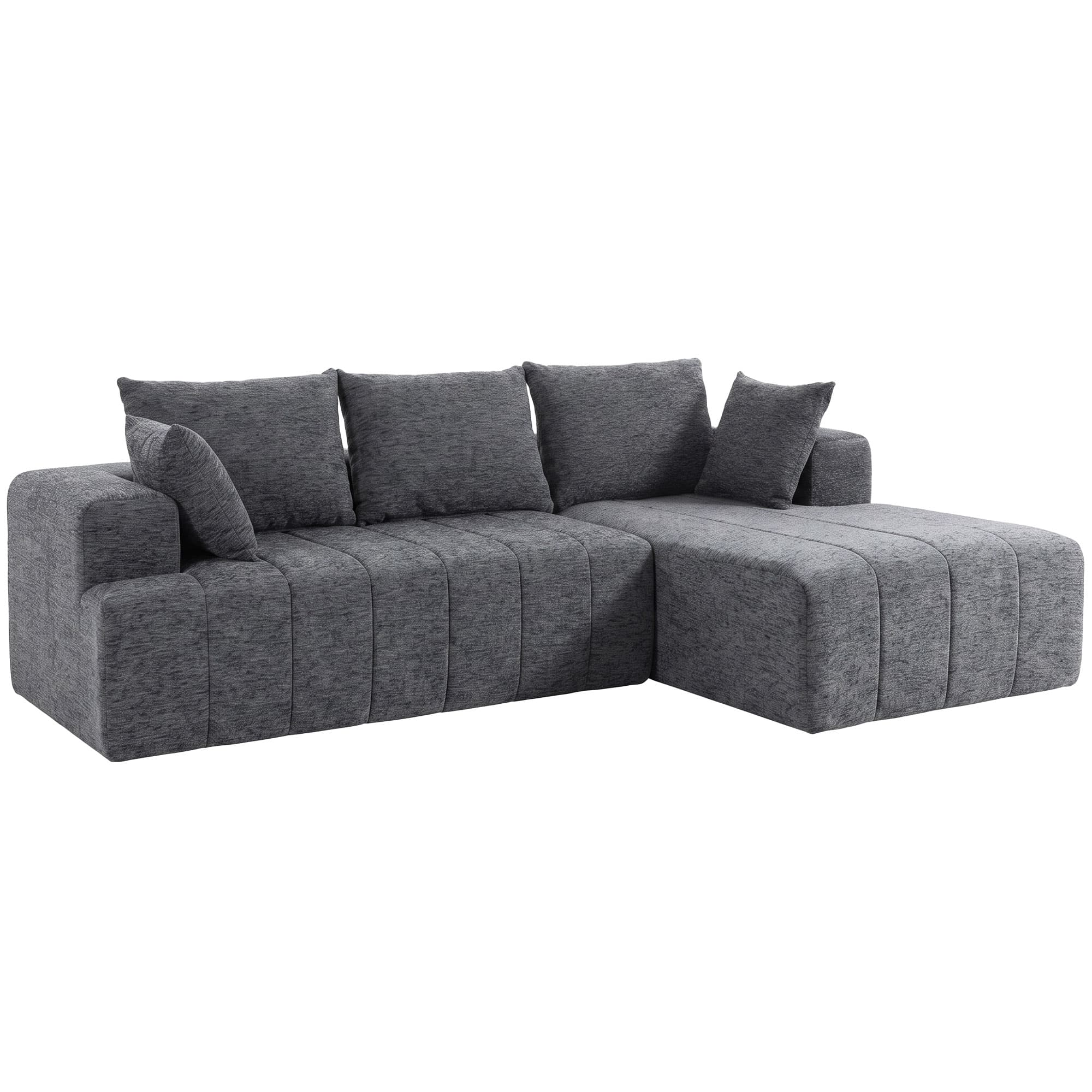 HOMCOM Canapé d'angle 3 places en L avec ottomane, canapé-lit transformable Chenille-Cloud avec rembourrage à ressorts ensachés, Gris