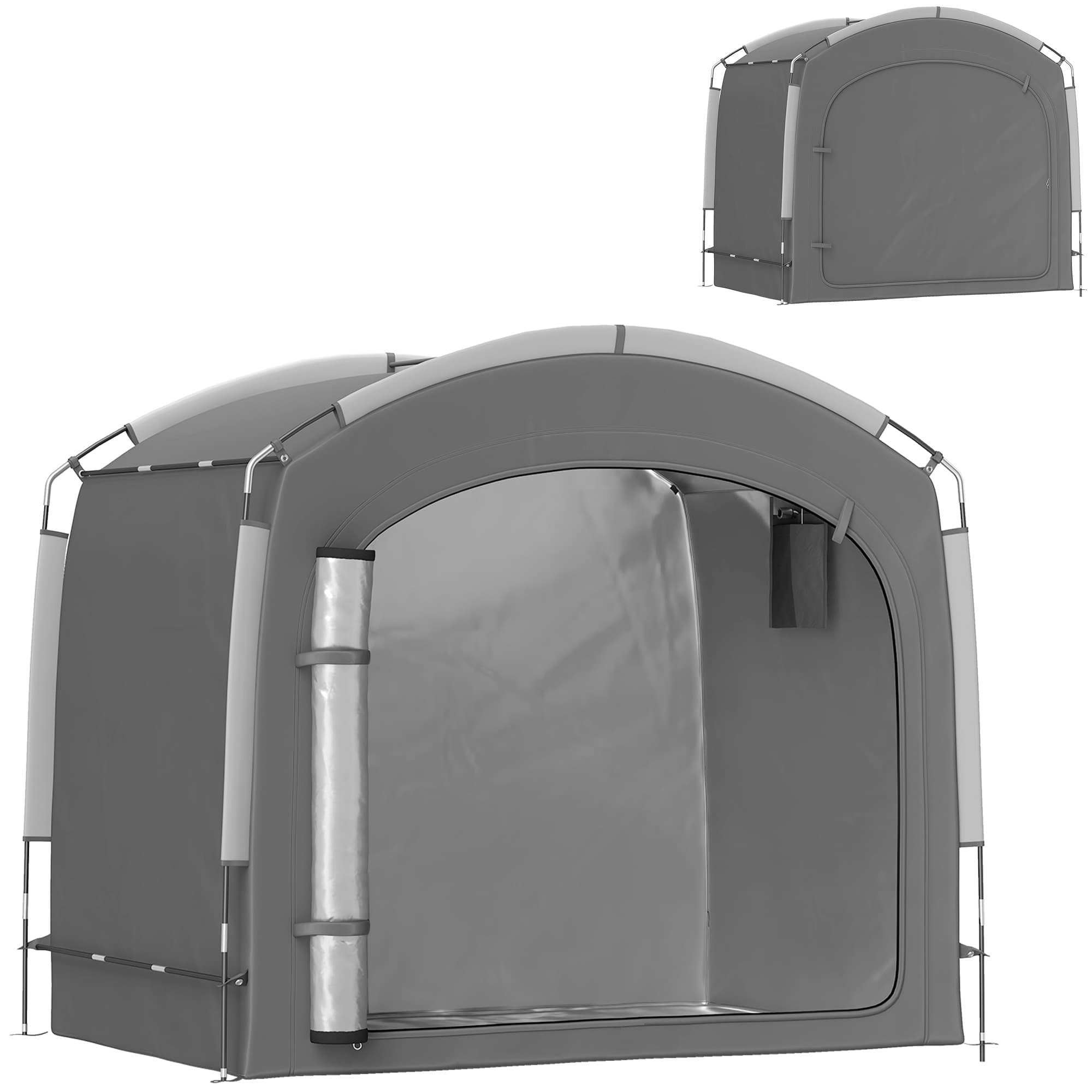 Outsunny Tente de vélo abri de vélo portable pour 3-4 vélos avec 2 poches latérales 205 x 140 x 188 cm gris foncé
