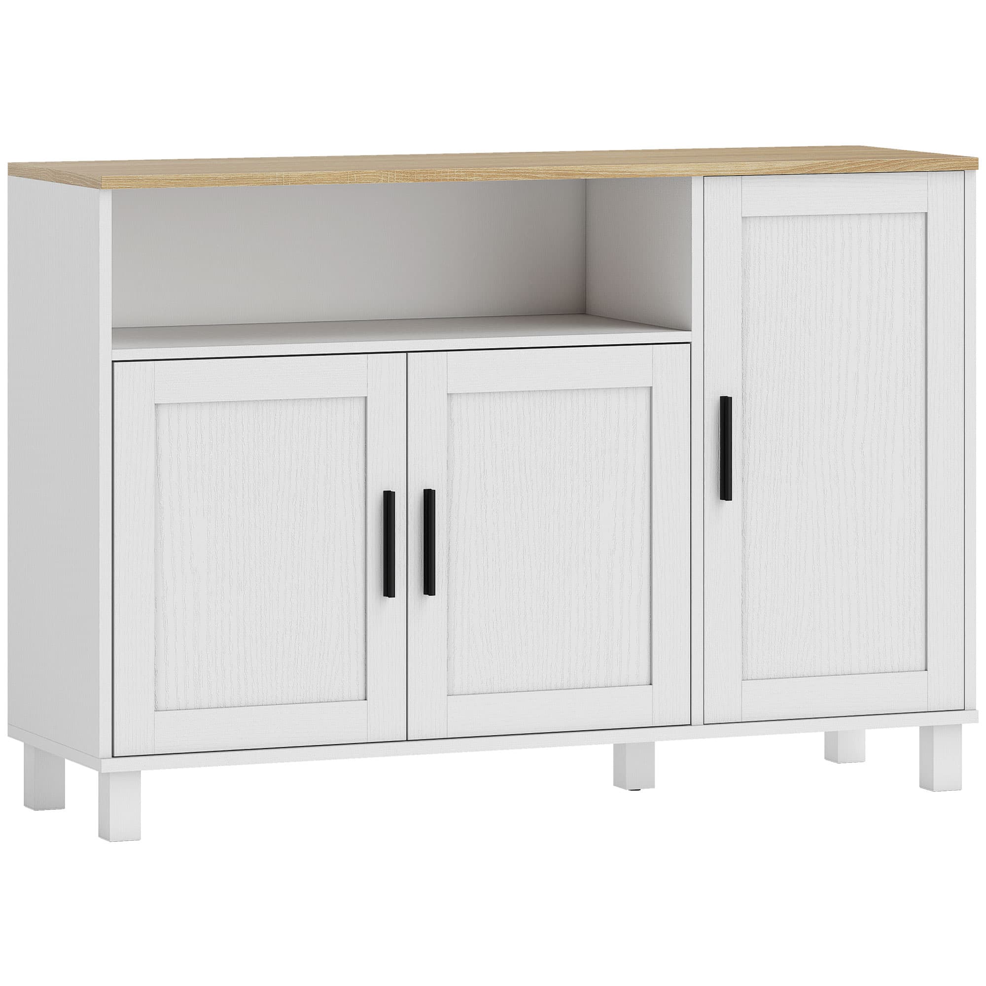 HOMCOM Buffet, meuble de rangement avec 3 portes, compartiment ouvert et étagères réglables, 110 x 33 x 75 cm, blanc