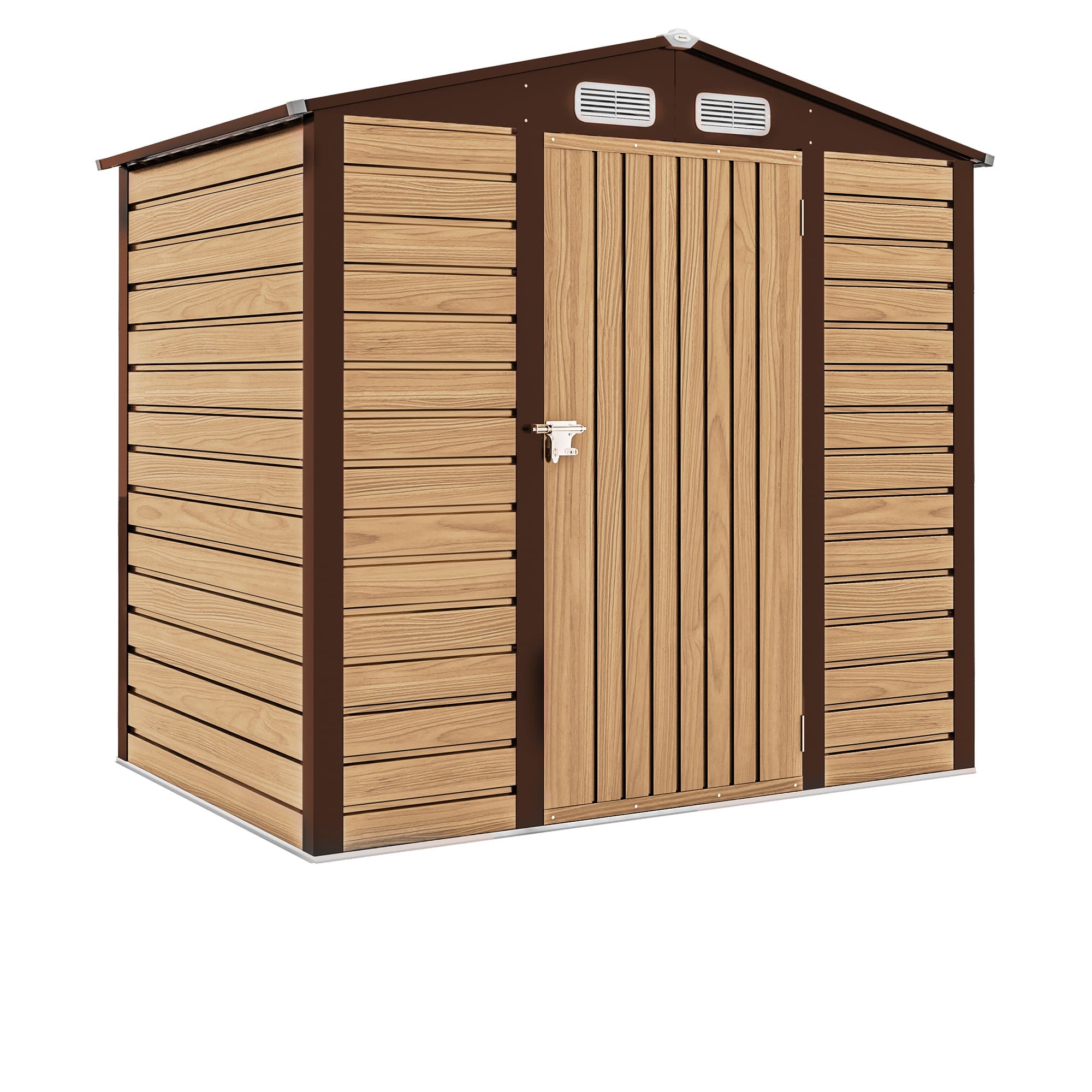 Outsunny Abri de Jardin 2,27 m2, Dim. 190L x 131l x 188H cm gants inclus porte verrouillable ventilations tôle acier chêne