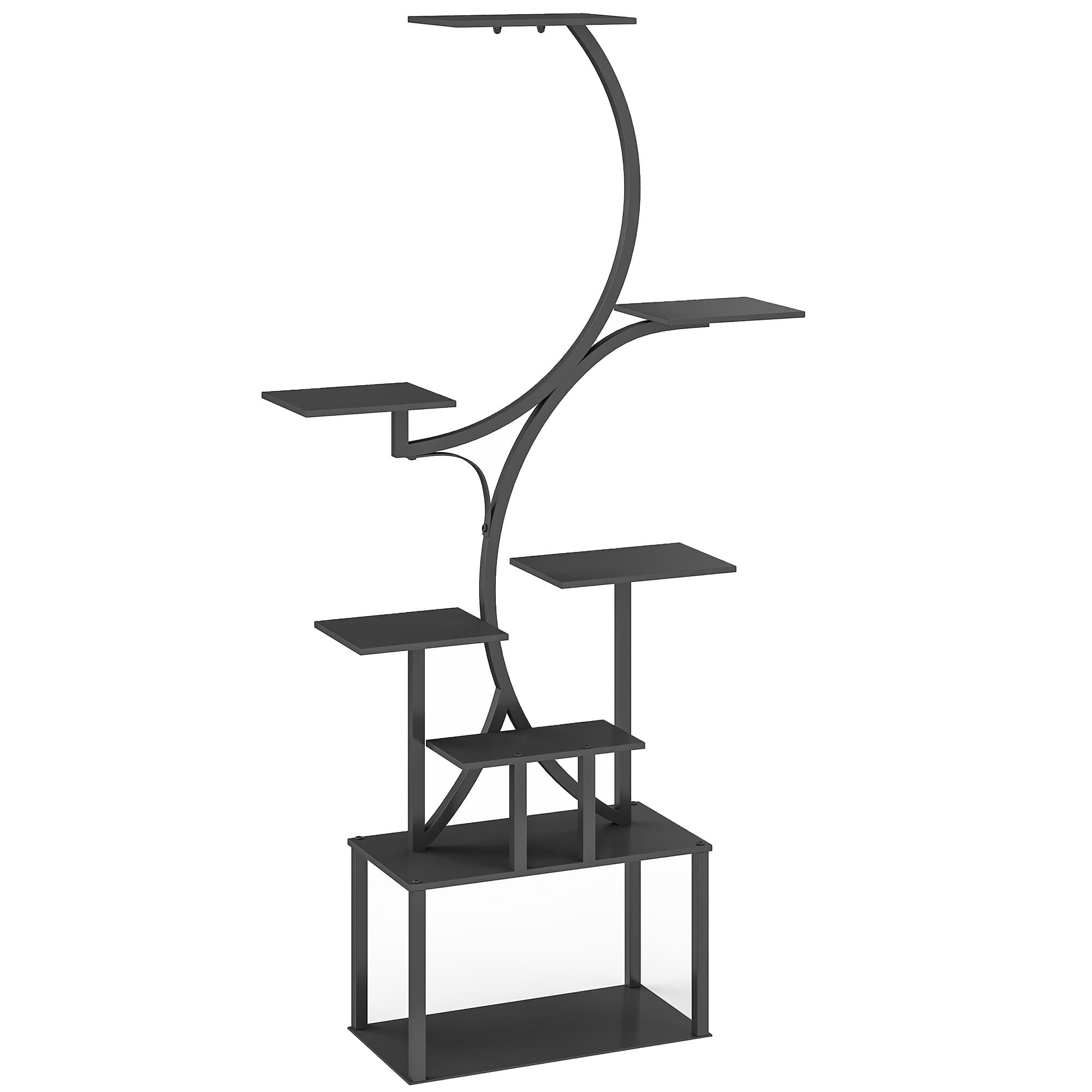 Outsunny Étagère à fleurs en métal à 8 niveaux, étagère à plantes en forme de S 158,5 cm, intérieur et extérieur, noir