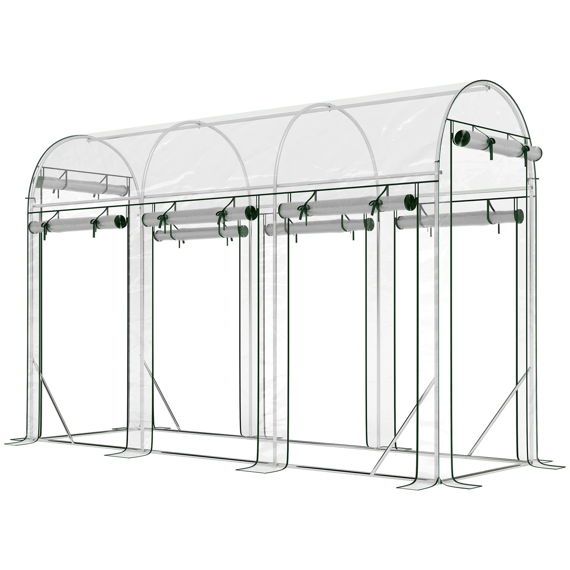 Outsunny Serre tunnel de jardin 3 m2, serre de jardin, cadre en acier galvanisé, 8 portes roulantes, 295x100x197cm, transparent