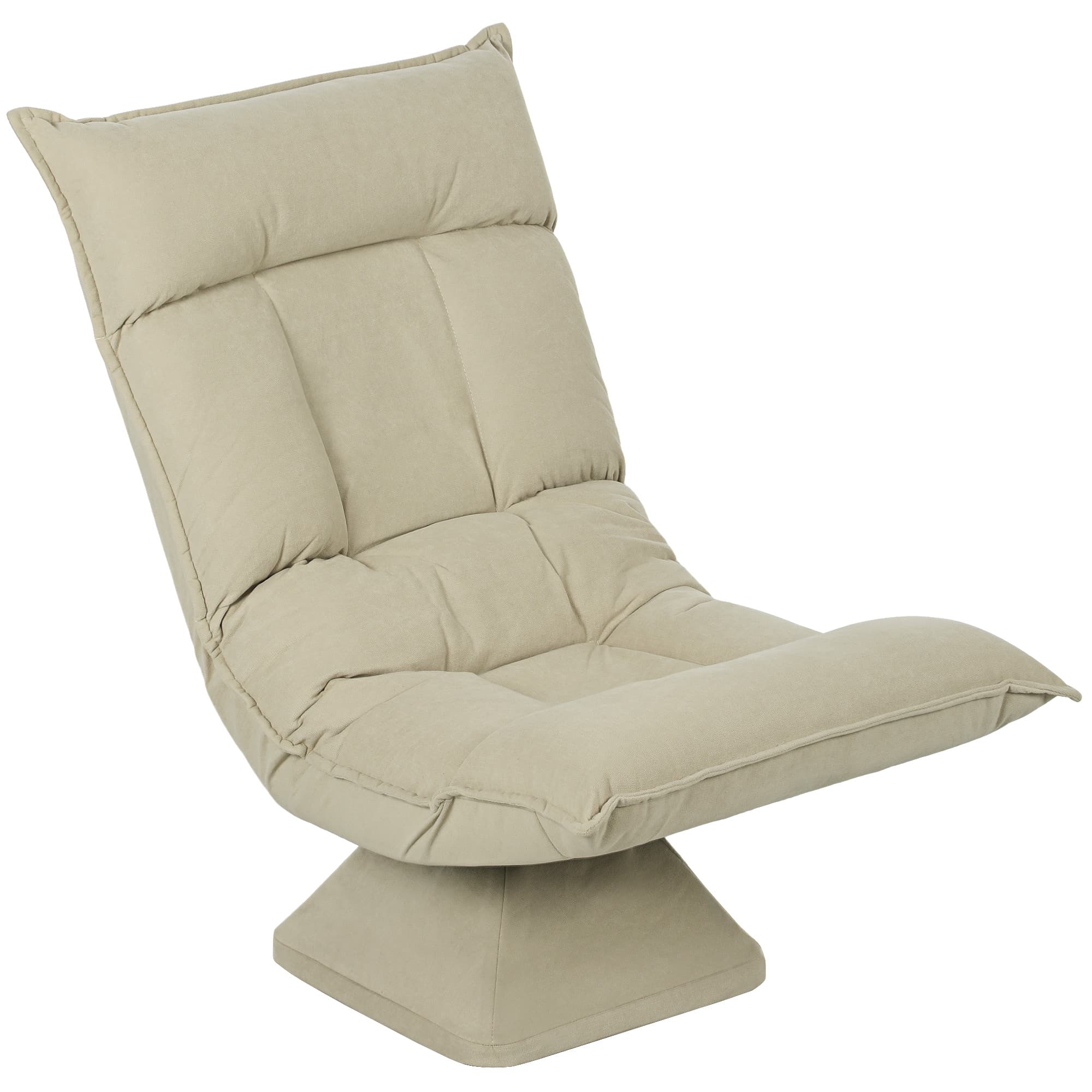 HOMCOM Chaise de sol pivotante à 360°, fauteuil pliable en velours avec dossier réglable 5 positions, 70x62x95cm, beige