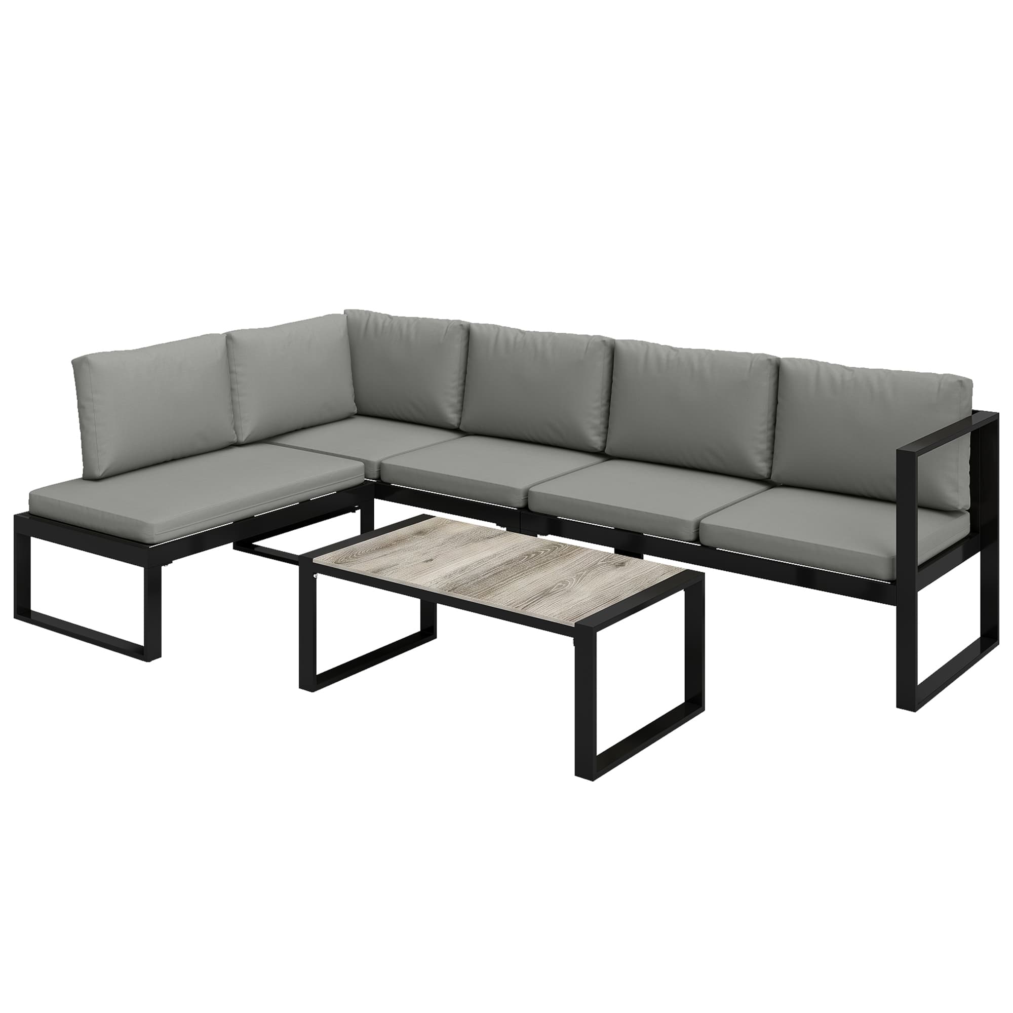 Outsunny Salon de Jardin Extérieur d'Angle 5 Personnes avec 2 Canapés, Chaise Sans Accoudoirs, Table Basse, Gris Foncé
