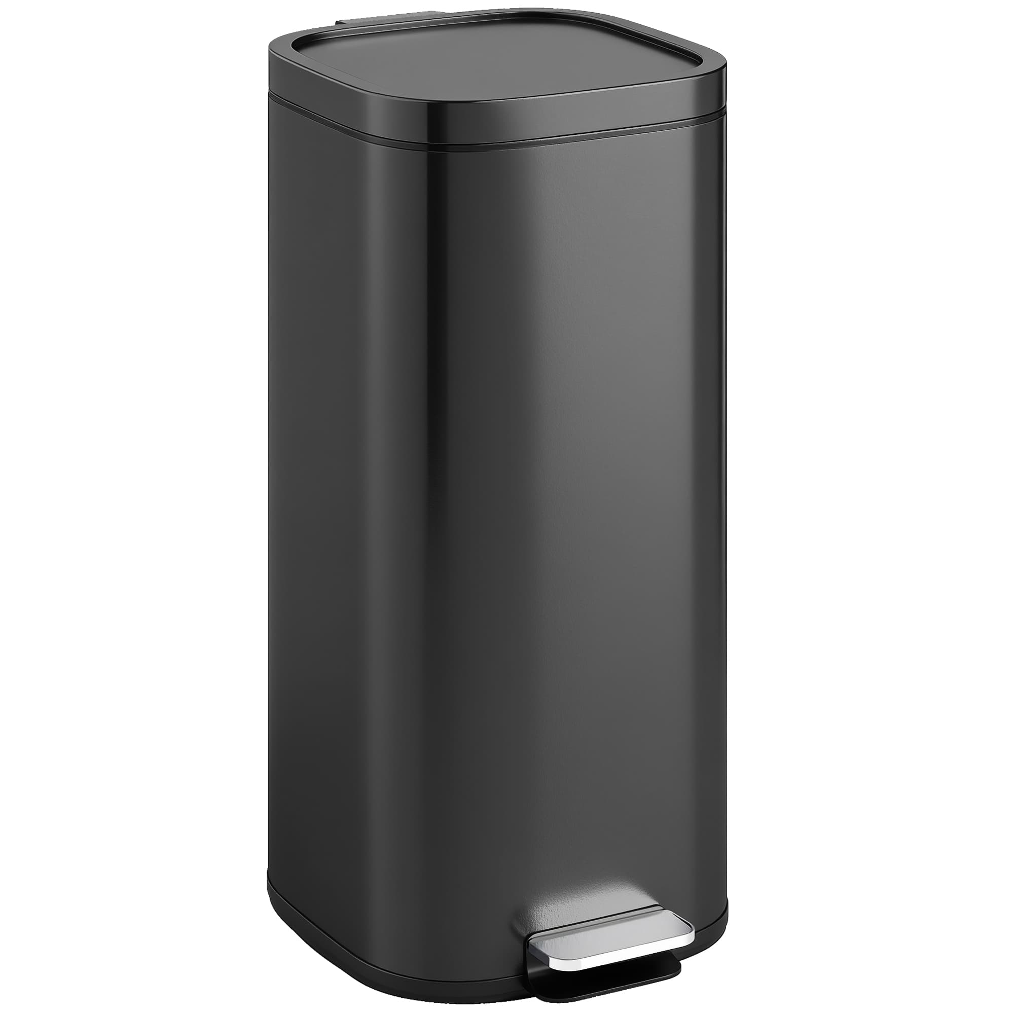 HOMCOM Poubelle de cuisine 30 L à pédale avec couvercle, fonction fermeture douce et maintien ouvert pour cuisine, maison