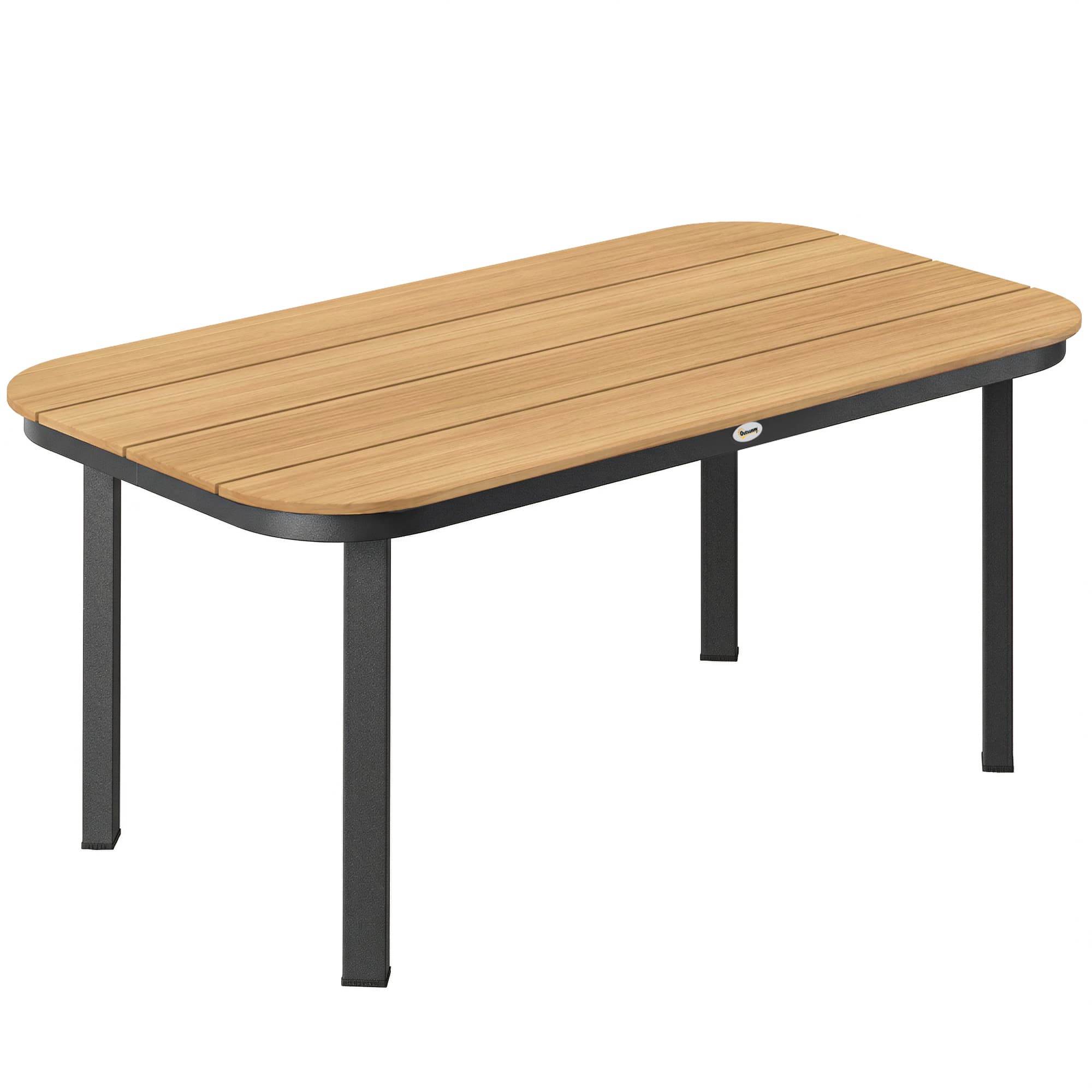 Outsunny Table de Jardin Rectangulaire pour 4-6 Personnes, Plateau en WPC à Lattes, Bords Arrondis, 155x88x72cm, Naturel