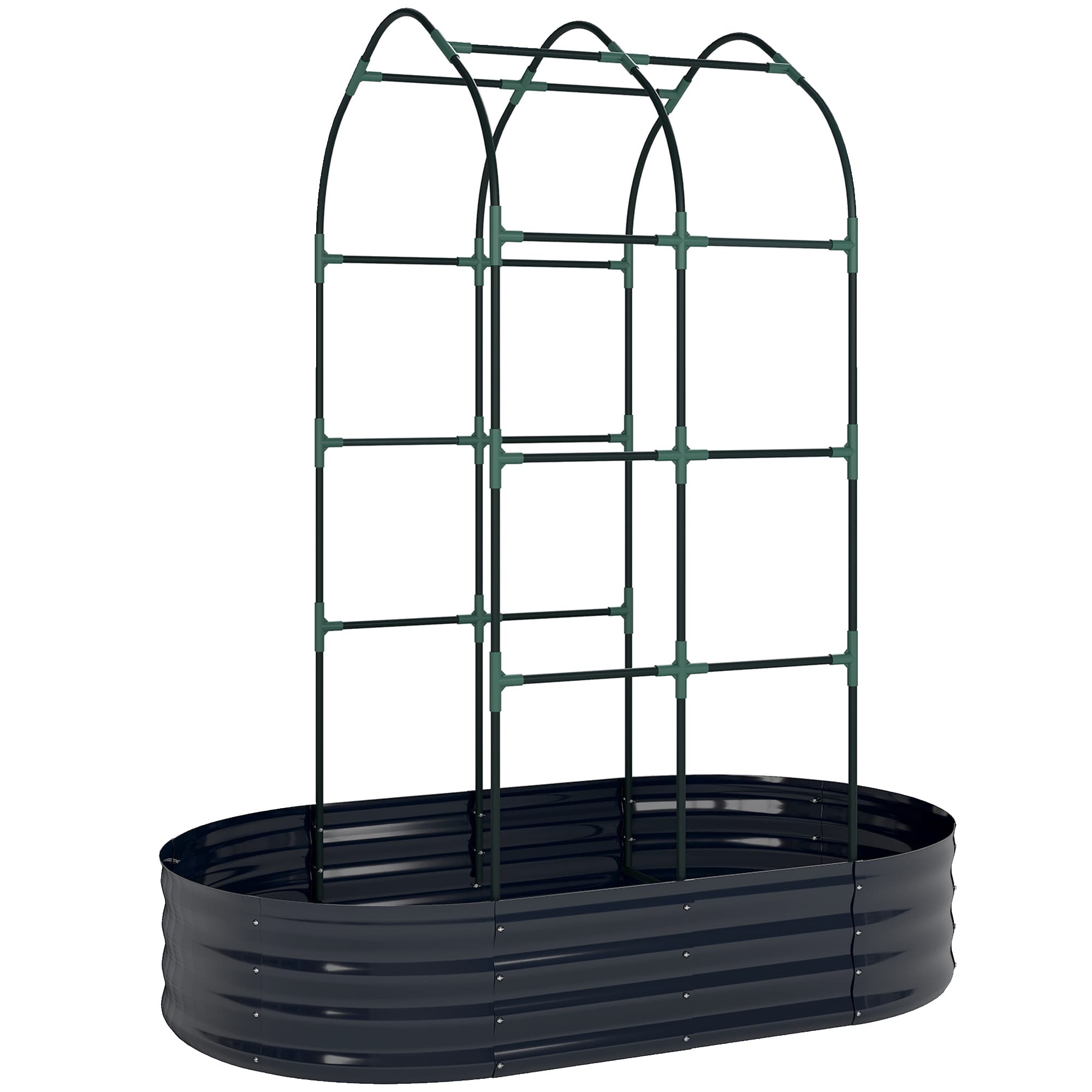 Outsunny Jardinière avec treillis arqué, bac à fleurs en métal avec fond ouvert, gants inclus, 160x90x180cm, gris foncé