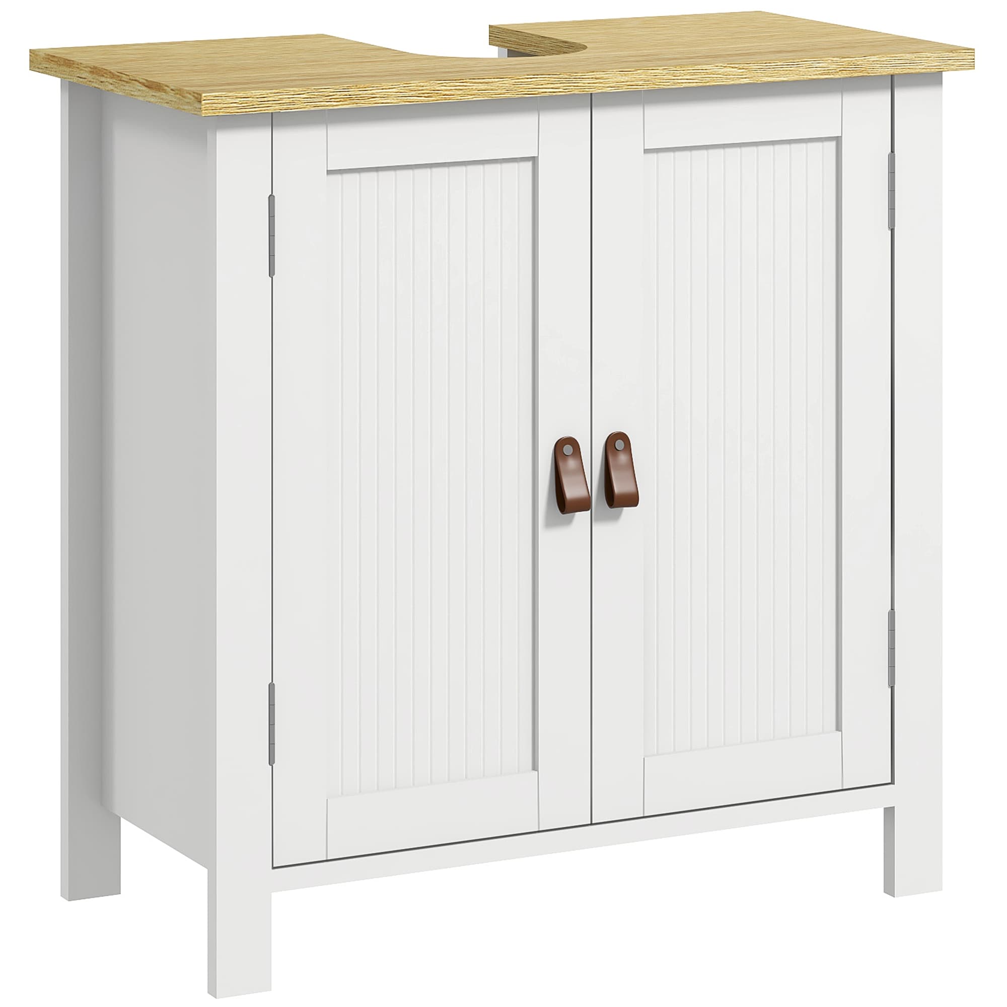 kleankin Meuble sous lavabo 2 portes étagère réglable 2 étages à l'intérieure poignées en PU 60 x 30 x 60 cm blanc