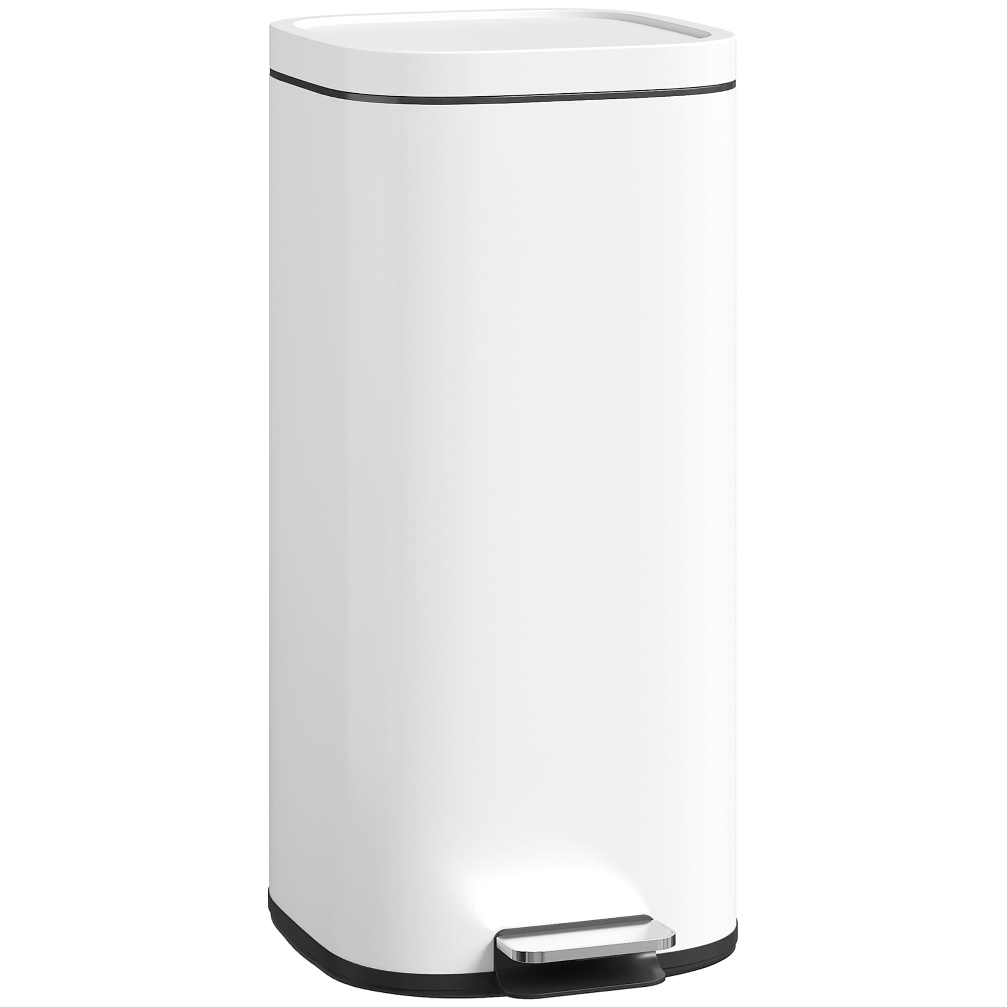 HOMCOM Poubelle de cuisine 30L à pédale avec couvercle, fonction fermeture douce et maintien ouvert pour cuisine, Zuhause