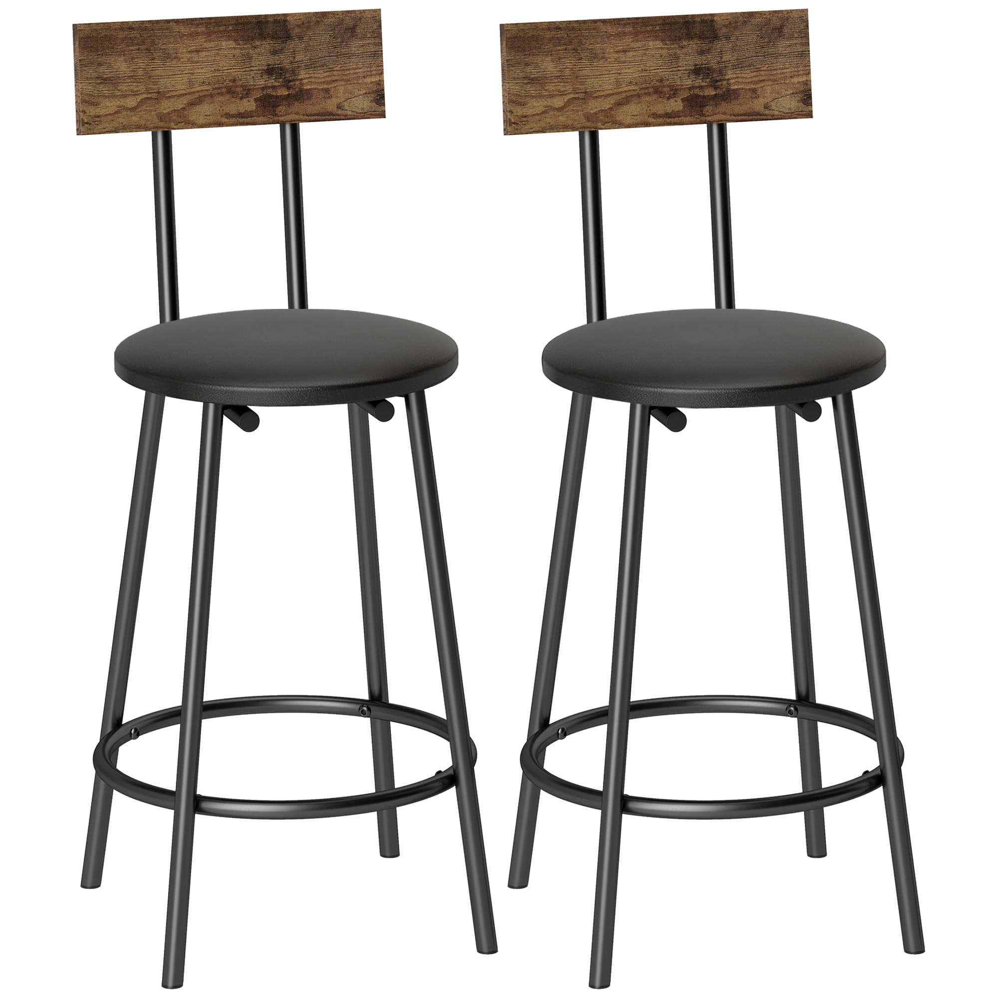 HOMCOM Set de 2 tabourets de bar avec dossier et repose-pieds revêtus en PU 41x47x92 cm Noir