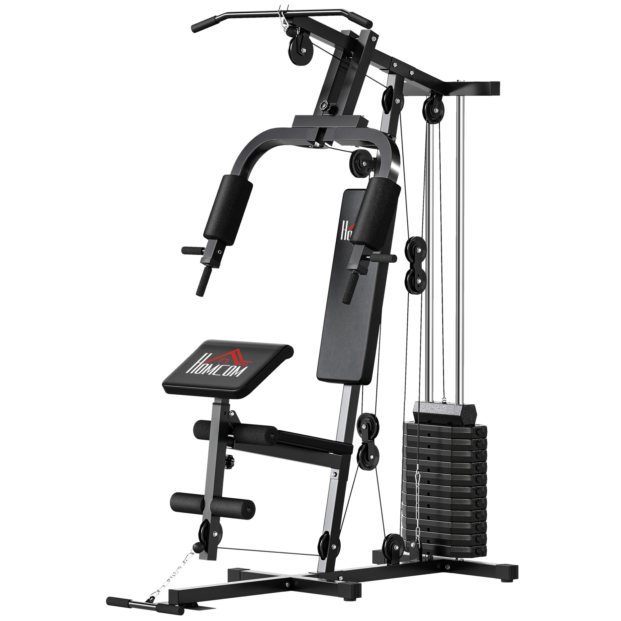 HOMCOM Station de Musculation Multifonction avec Stack de 65 kg, Double Poulie, Noir
