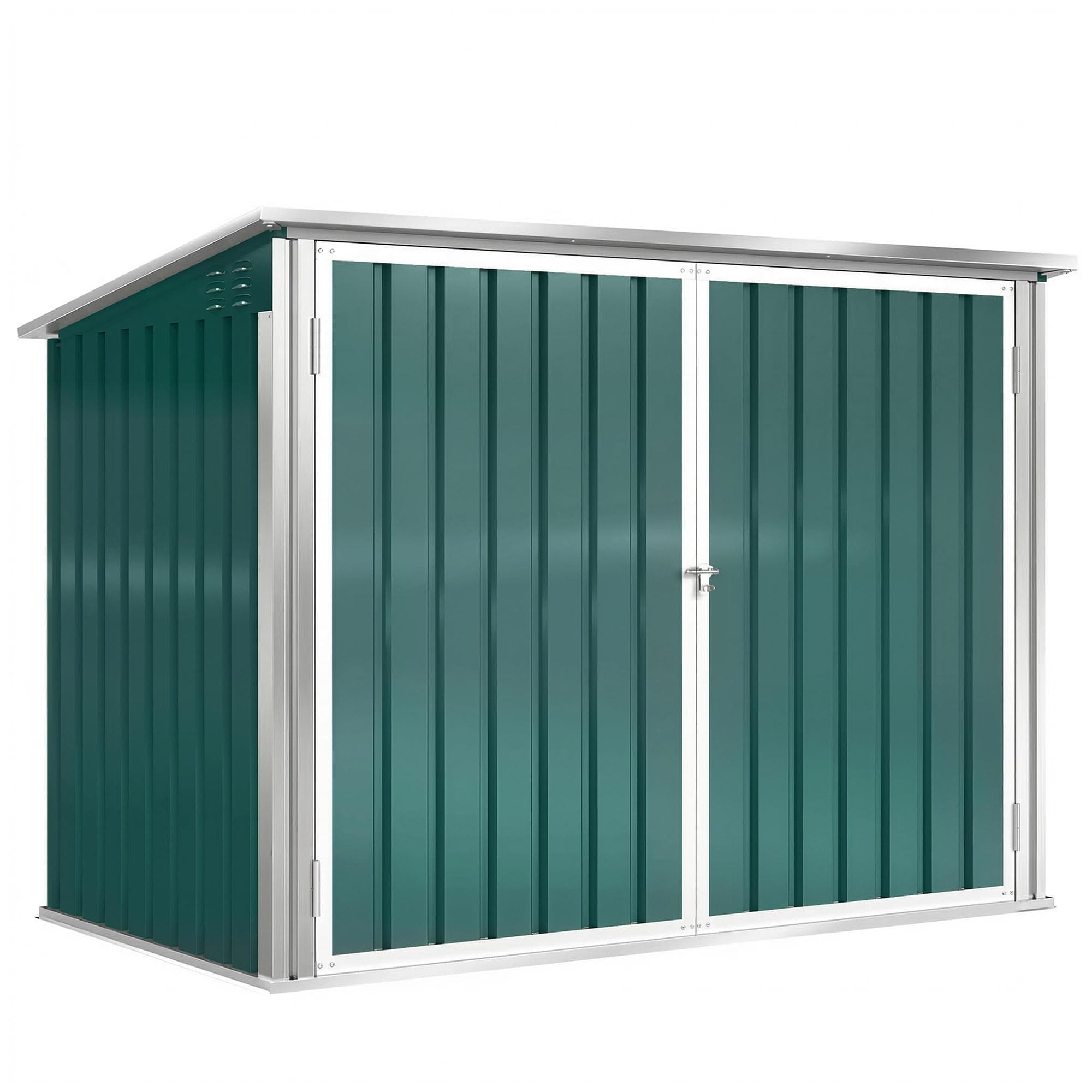 Outsunny Cache Poubelle Extérieur en Acier Galvanisé pour 2 Poubelles, Double Porte, Couvercle Pneumatique, 180x108x130cm, Vert