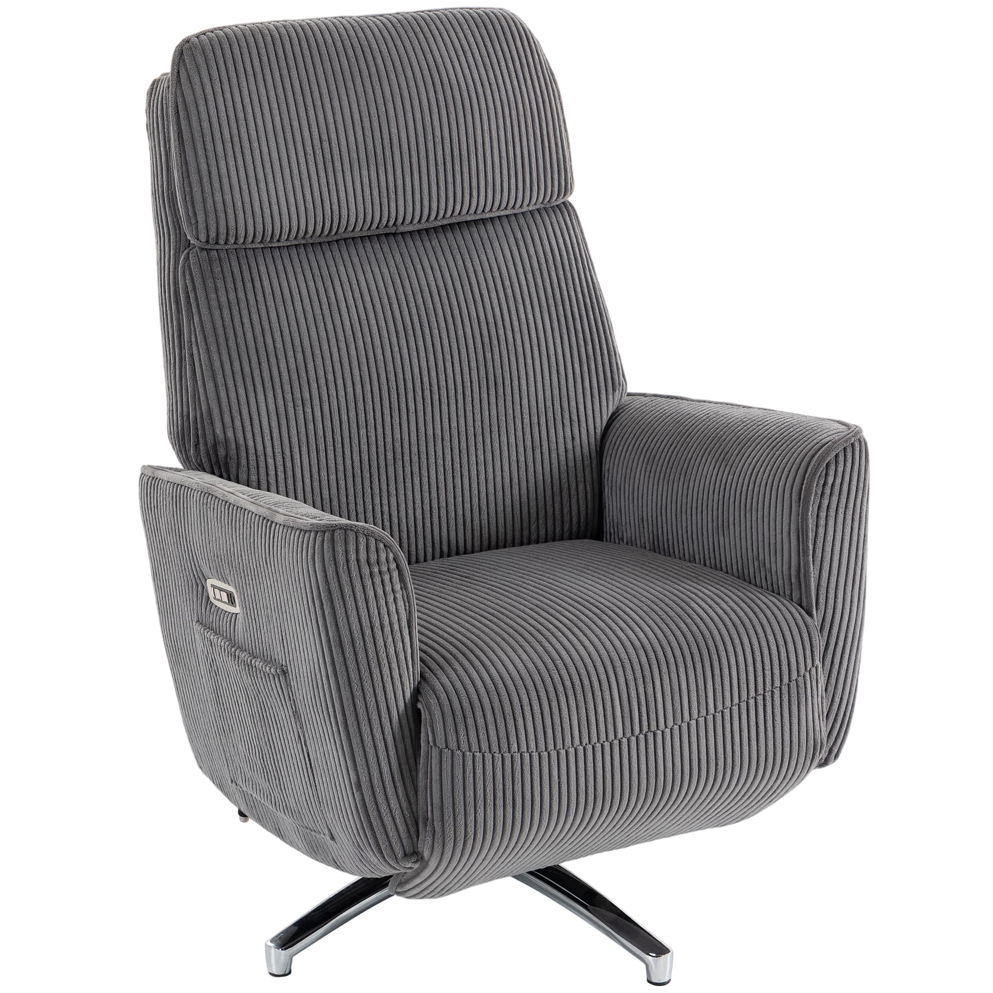 HOMCOM Fauteuil relax électrique inclinable avec fonction lit, 2 moteurs, fauteuil TV pivotant avec port USB