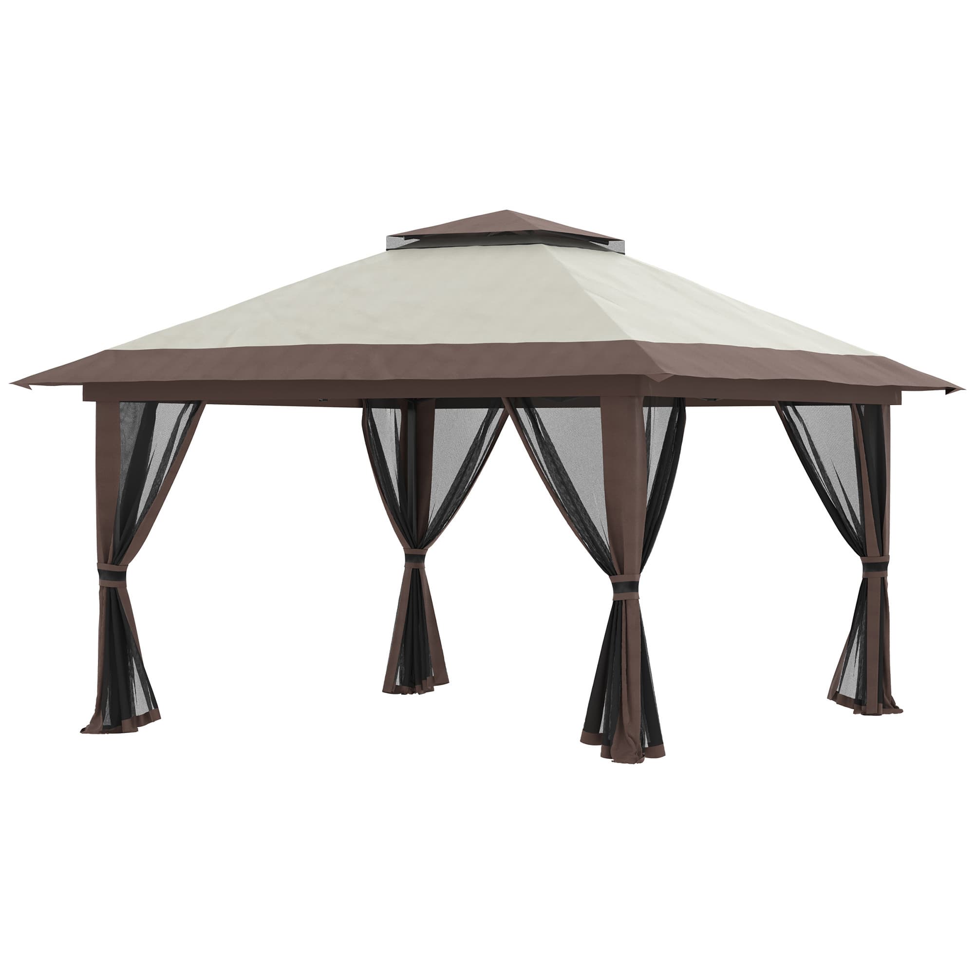 Outsunny Tonnelle barnum de jardin pop-up pliant double toit protection UV 50+ avec 4 moustiquaires zippées 4 x 4 m beige