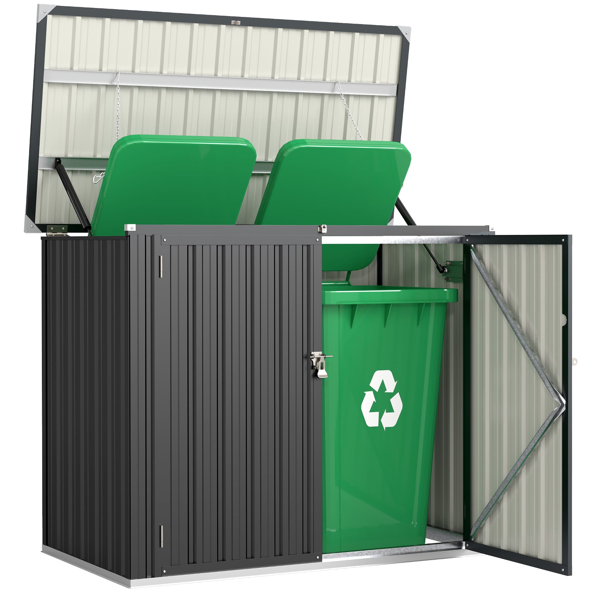 Outsunny Cache Poubelle Extérieur 1,2 m2, 150x80x117cm, Abri de Jardin Acier Galvanisé pour 2 Poubelles, Double Porte à Serrures