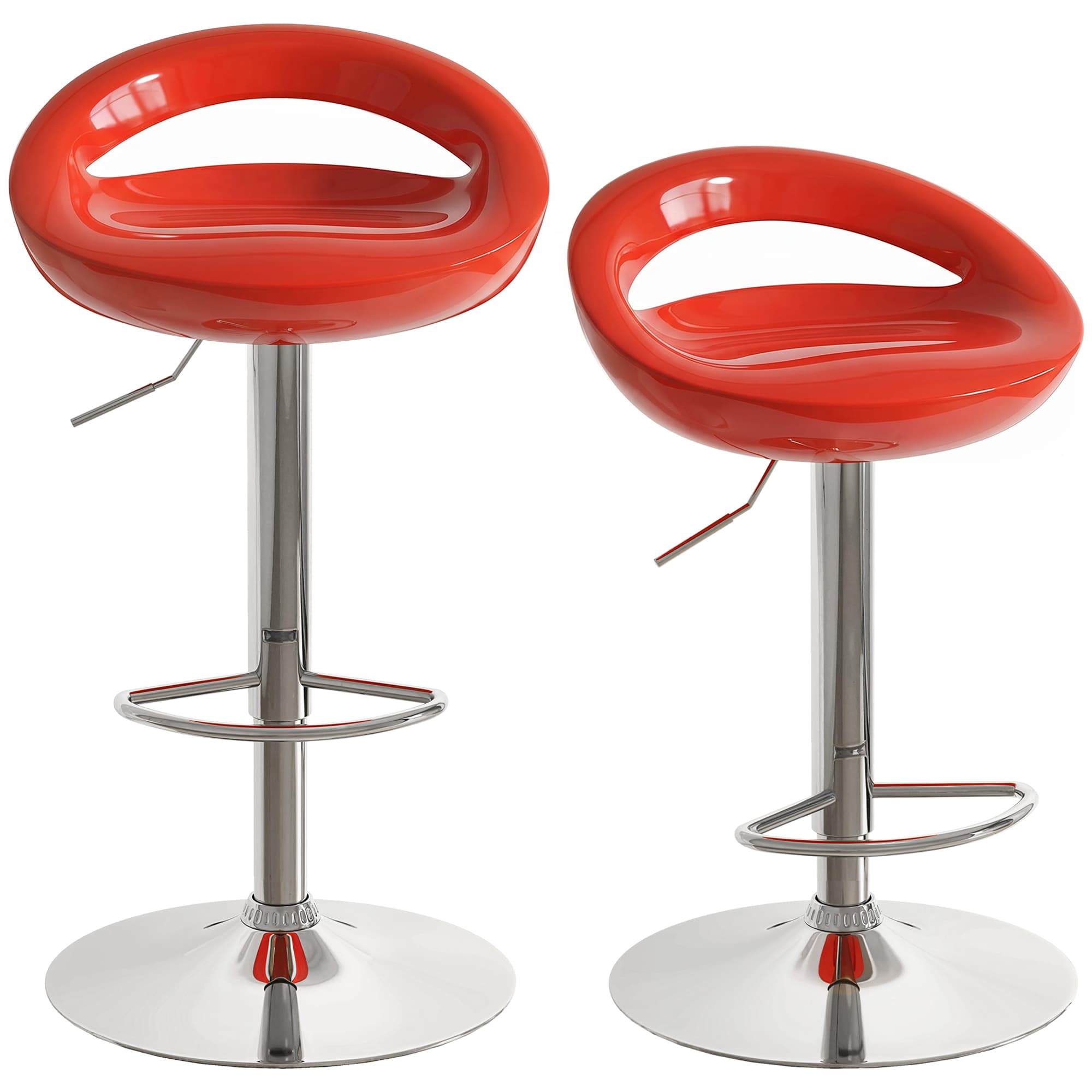 HOMCOM Lot de 2 tabourets de bar chaises de bar hauteur réglable dossier et repose-pieds pivotant à 360° 46x41x76-96cm rouge