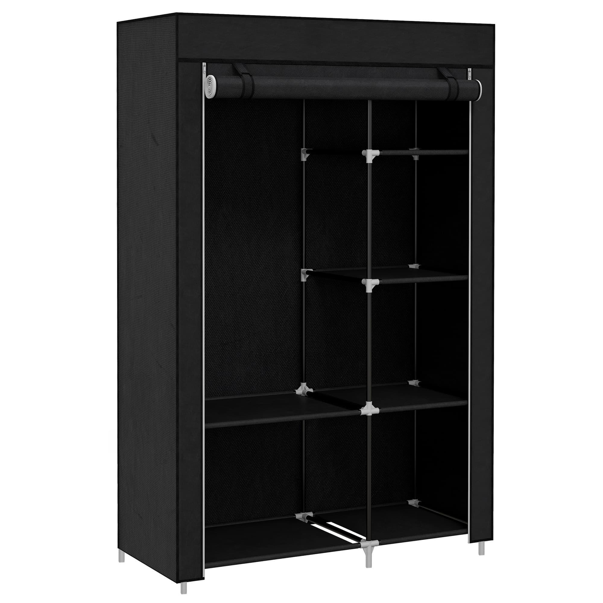 HOMCOM Armoire penderie multi-rangement - 6 étagères, 1 barre - dim. 103L x 43l x 162,5H cm - acier noir non tissé noir