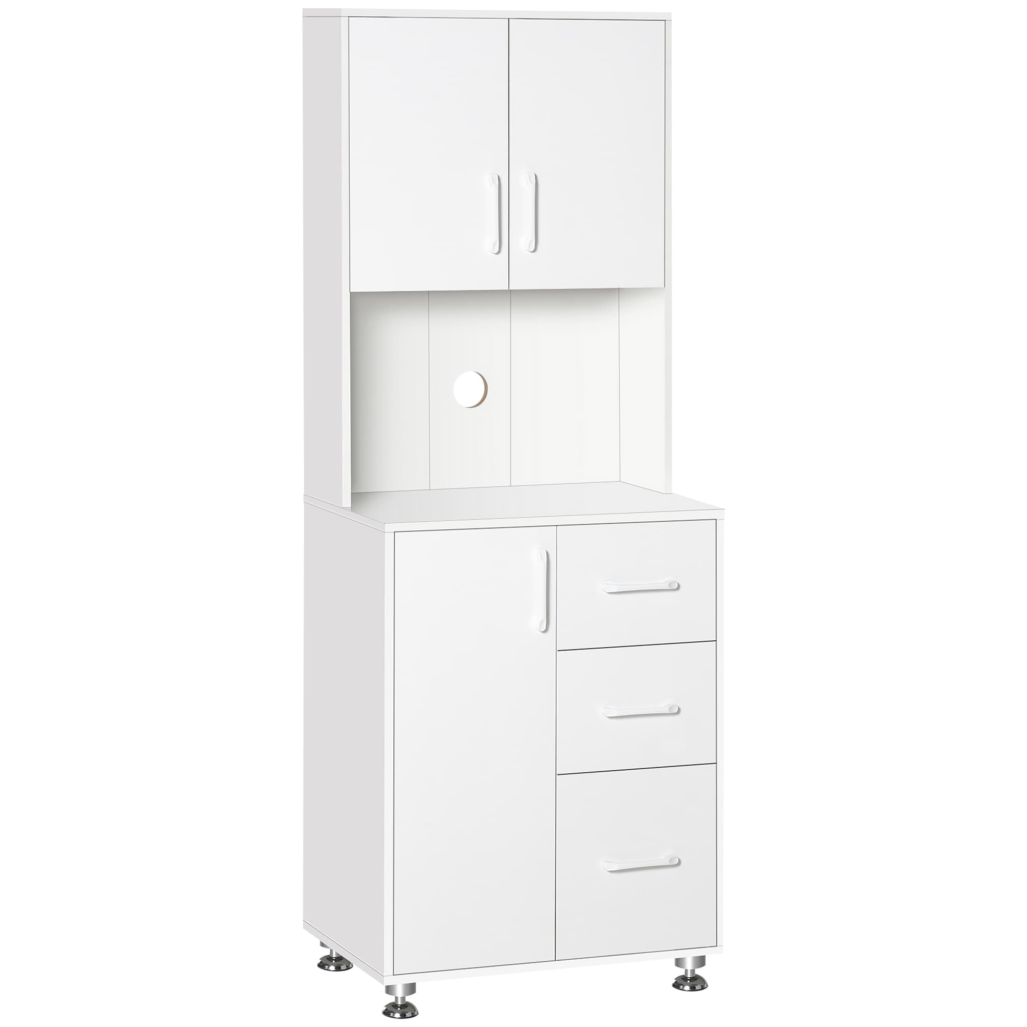 HOMCOM Buffet haut cuisine, armoire de cuisine avec 3 portes, 3 tiroirs et plan de travail, 60 x 40 x 160 cm, blanc