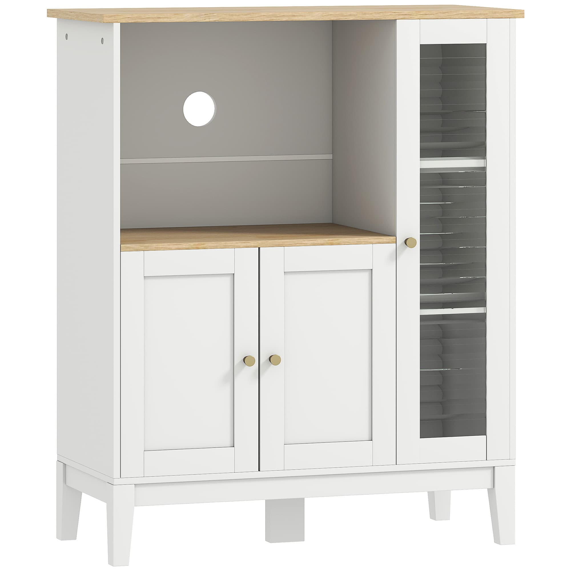 HOMCOM Meuble armoire micro-ondes pour cuisine avec 1 niche, 3 portes passe-câbles 80 x 35 x 97 cm blanc et aspect bois