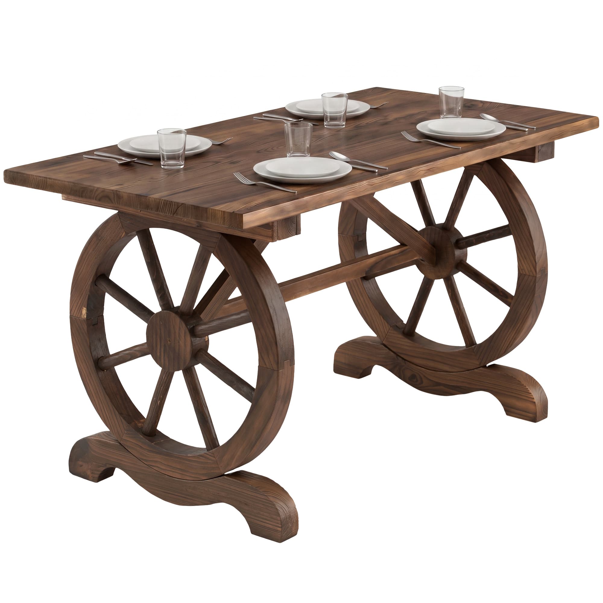 Outsunny Table basse de jardin extérieur pieds forme de roue 113 x 60 x 65 cm bois de sapin carbonisé-AOSOM.fr
