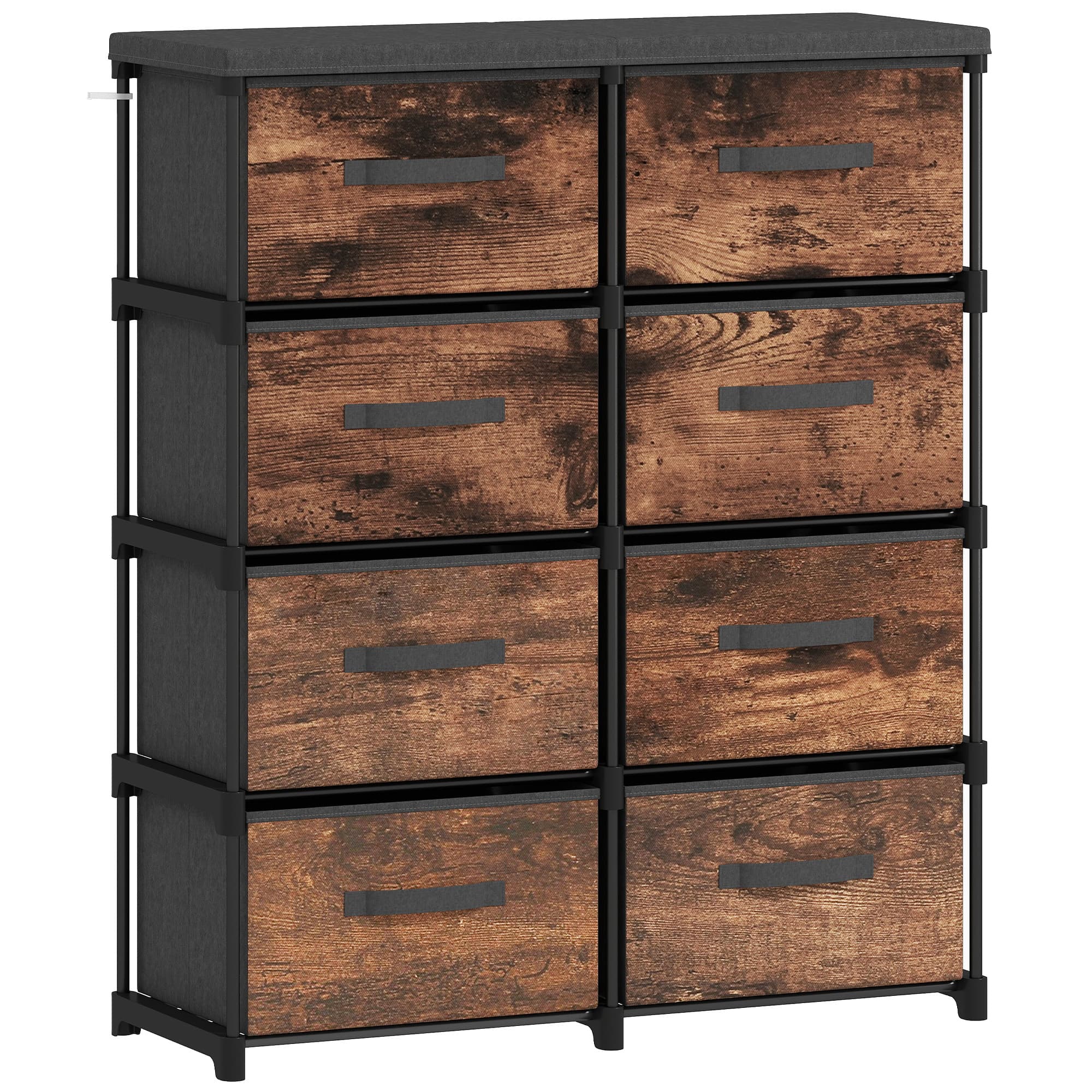 HOMCOM Commode 8 tiroirs, meuble en métal pour chambre, Marron Rustique