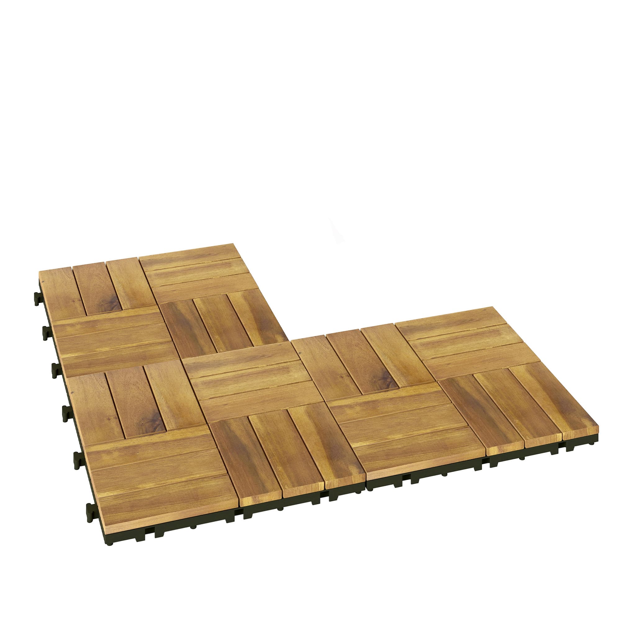 Outsunny Lot de 10 Caillebotis en Bois, Dalles Clipsables, Antidérapant, Résistants à Pourriture, Dalle Terrasse 31x31cm, Naturel