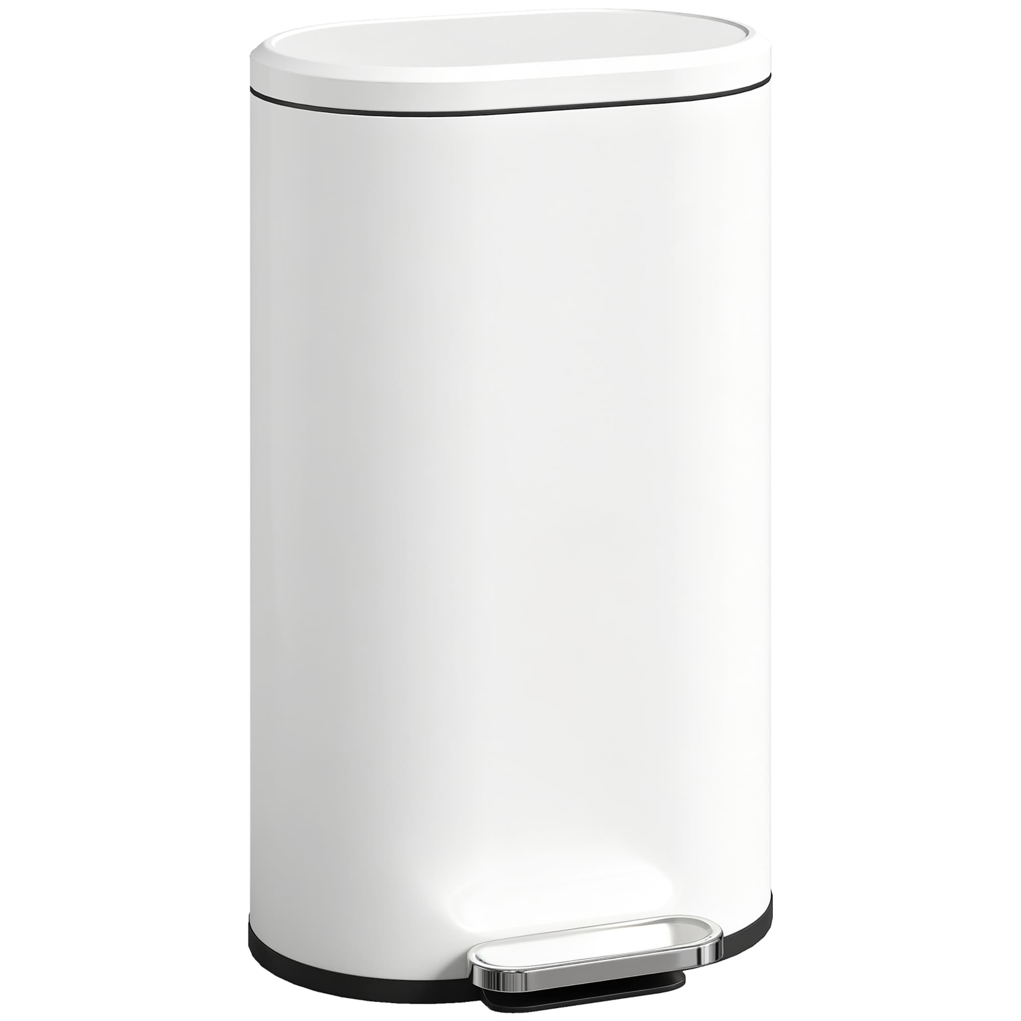 HOMCOM Poubelle de cuisine 30 L à pédale avec couvercle à fermeture douce, pédale en métal, blanc crème, 36,5 x 31 x 61 cm