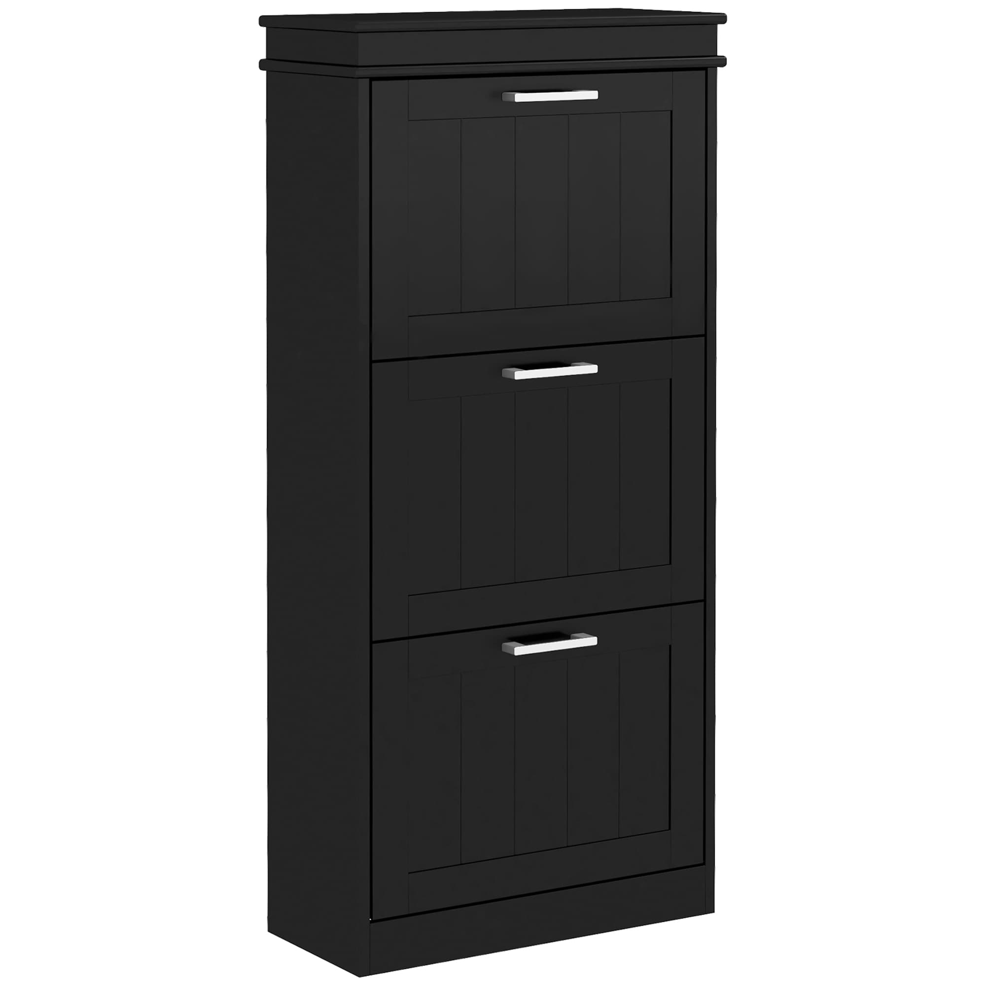 HOMCOM Meuble à chaussures, armoire à chaussures 3 portes abattants 15 paires, étagères réglables, 54 x 24 x 117,5 cm, noir