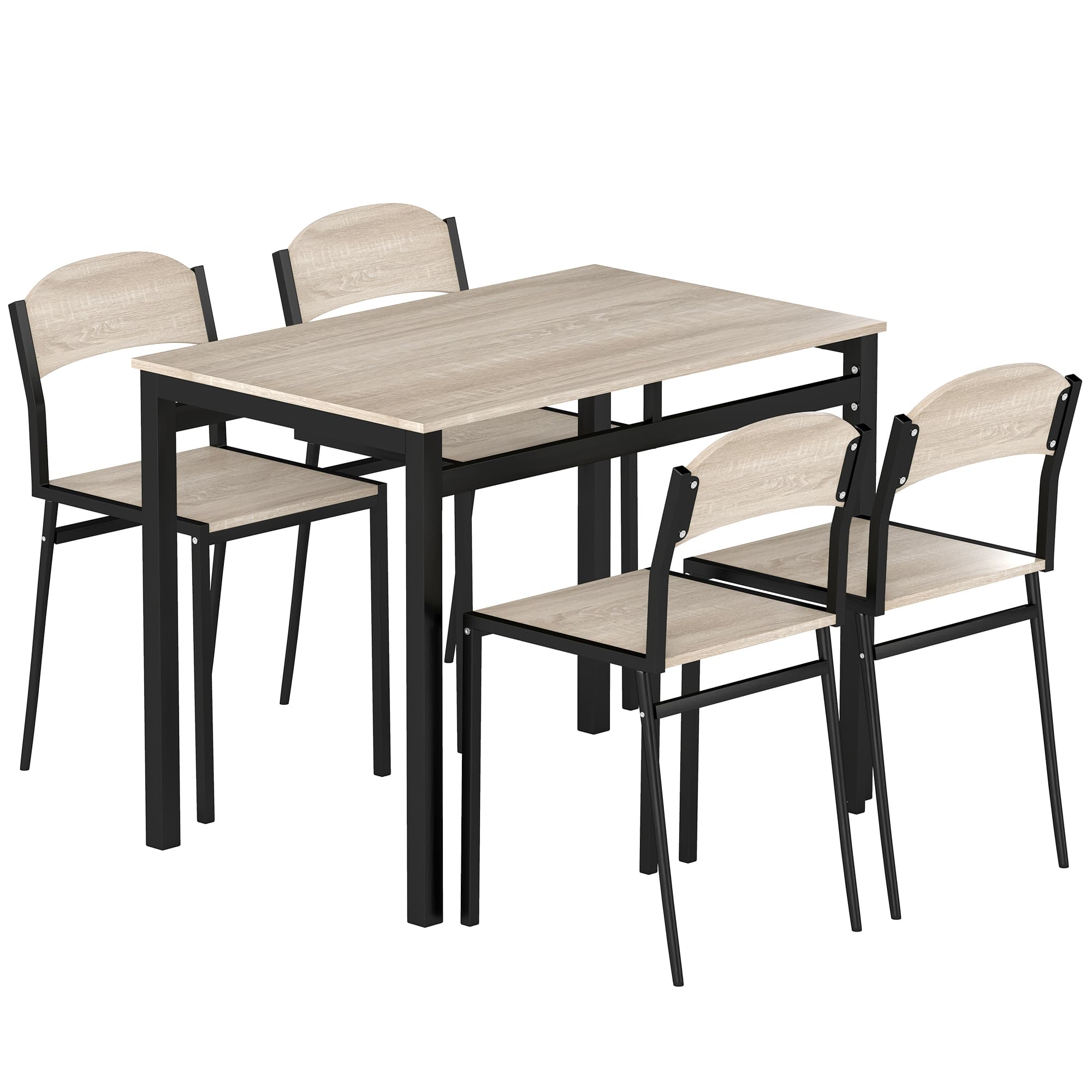 HOMCOM Ensemble table à manger 5 pièces avec 4 chaises lateau MDF coloris bois de chêne châssis métal noir