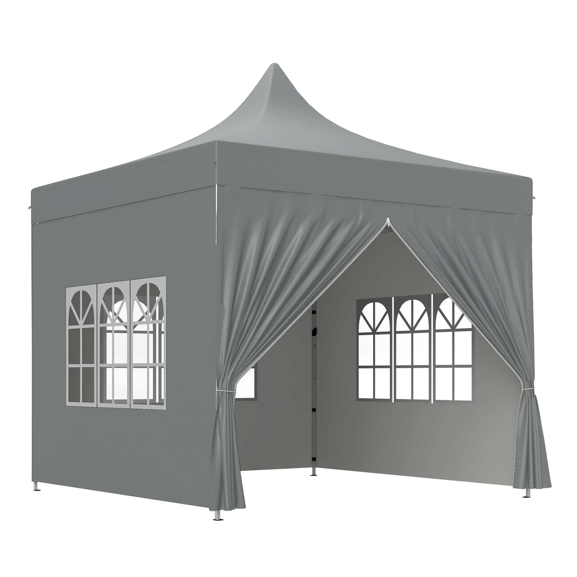 Outsunny Tonnelle de jardin tente pliante 3 x 3 m 4 parois latérales amovibles 3 fenêtres hauteur réglable sac de transport gris