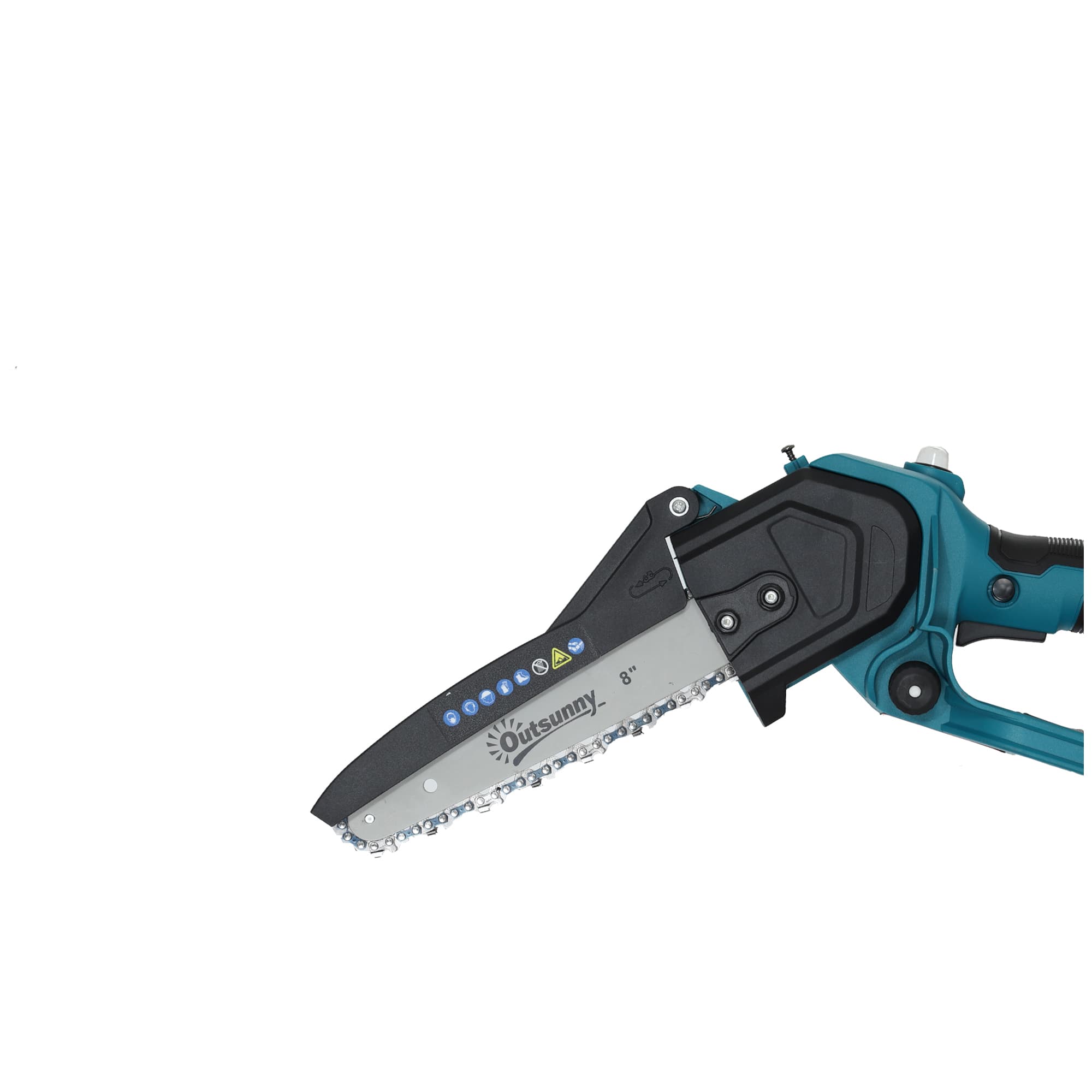 Outsunny Mini tronçonneuse à batterie 8 pouces 6000mAh 580W élagueuse sans fil pour branches et jardin perche télescopique bleu