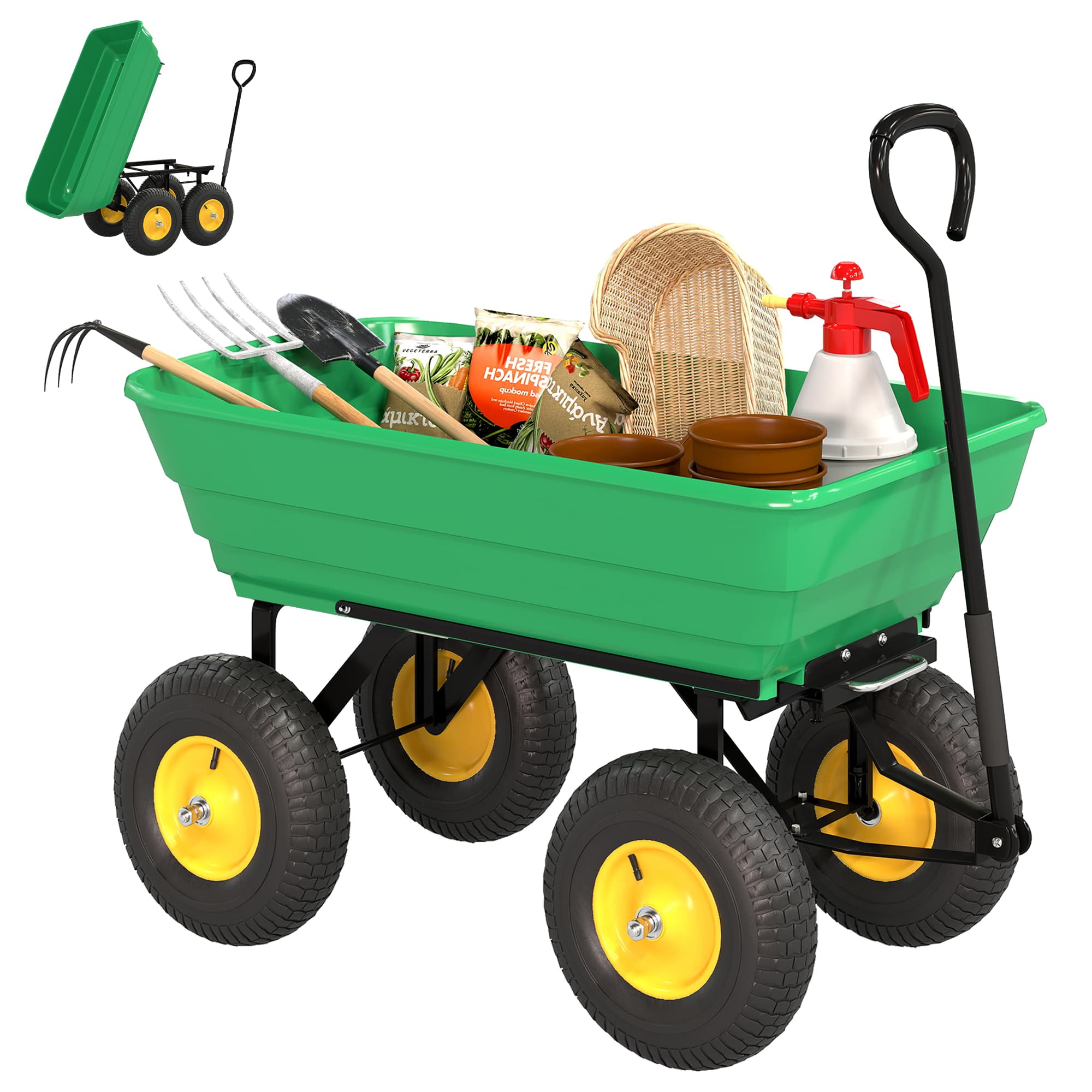 Outsunny Chariot de jardin a main garden cart truck cuve basculante max. 200 Kg-AOSOM.fr