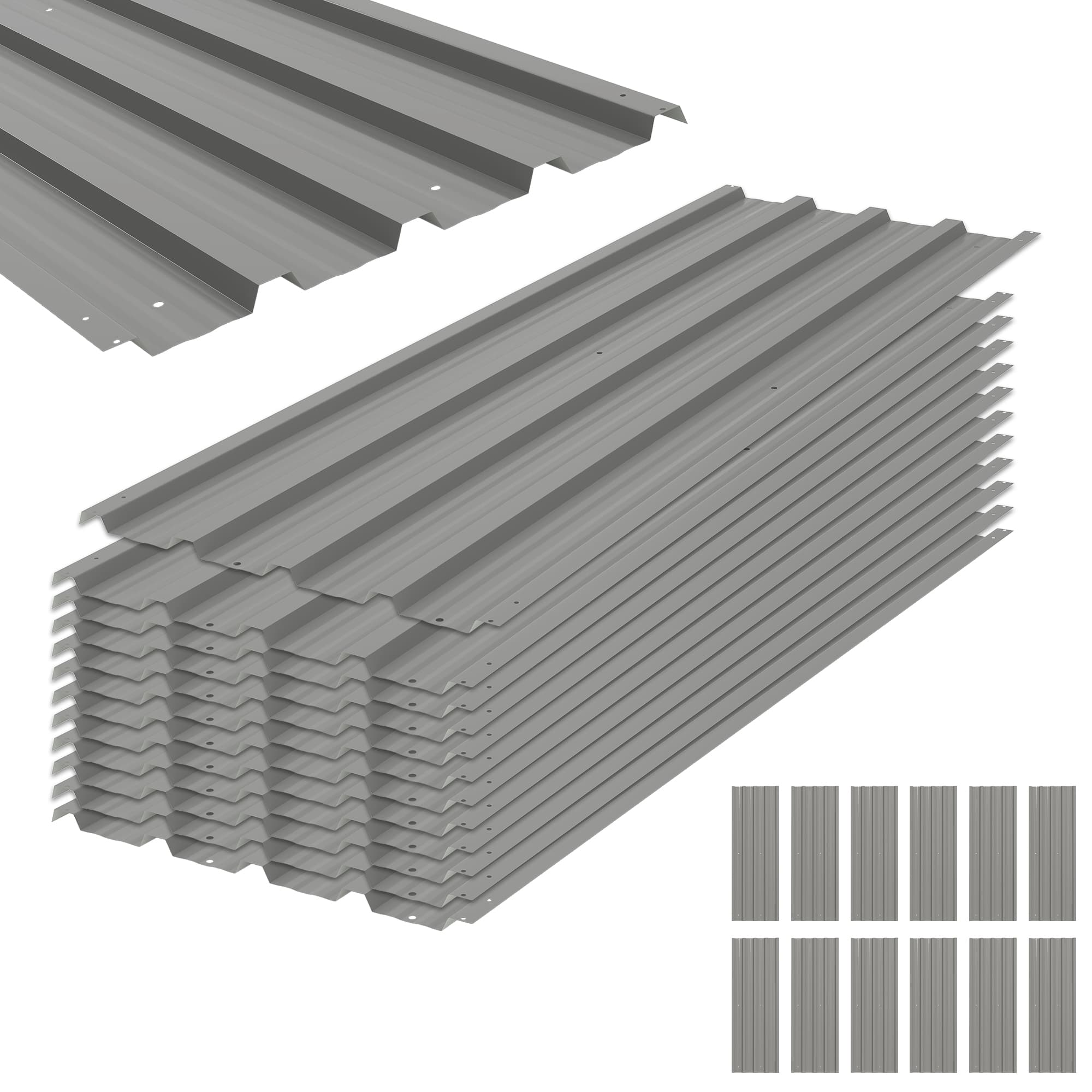 Outsunny Lot de 12 panneaux en acier galvanisé Résistant aux Intempéries, gris clair, dim. d'un panneau 129L x 45l cm