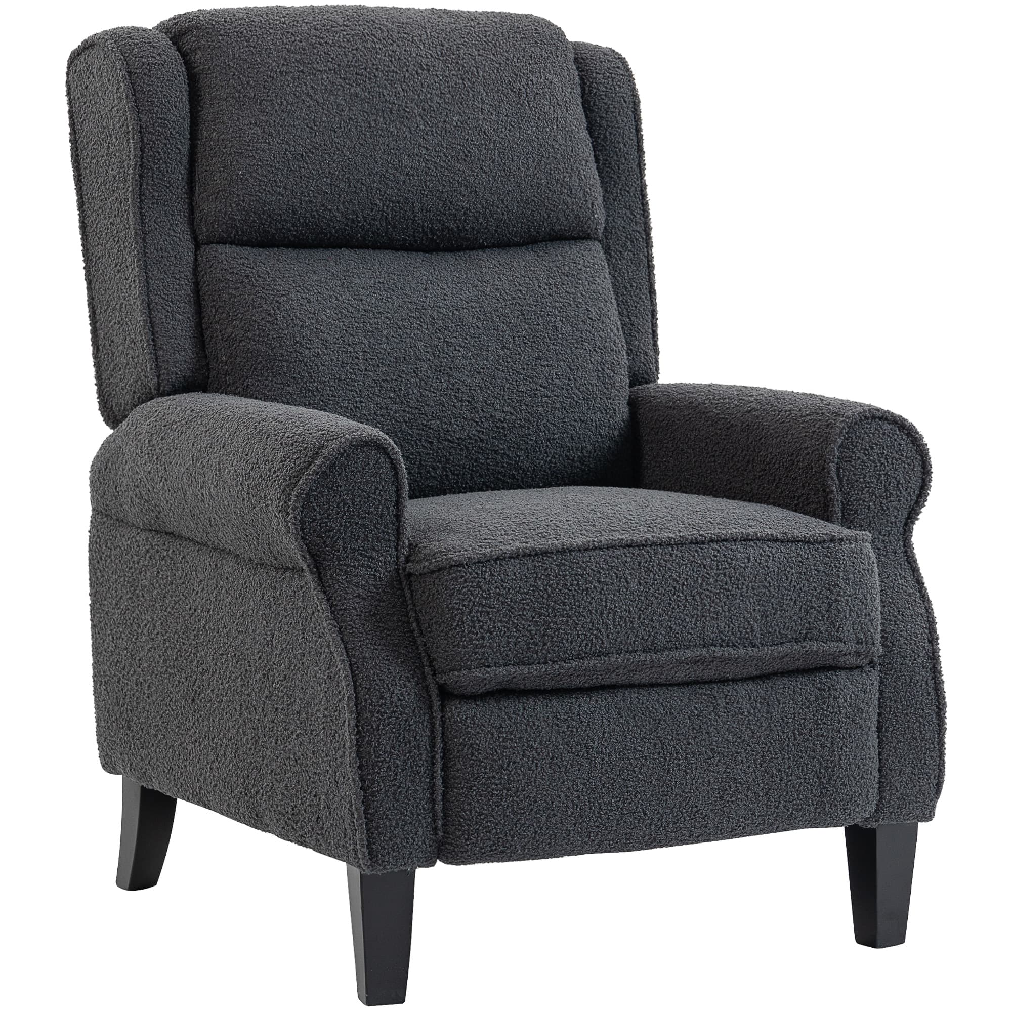 HOMCOM Fauteuil relax inclinable en polaire Teddy, fauteuil de relaxation avec repose-pieds extensible, assise rembourrée, gris