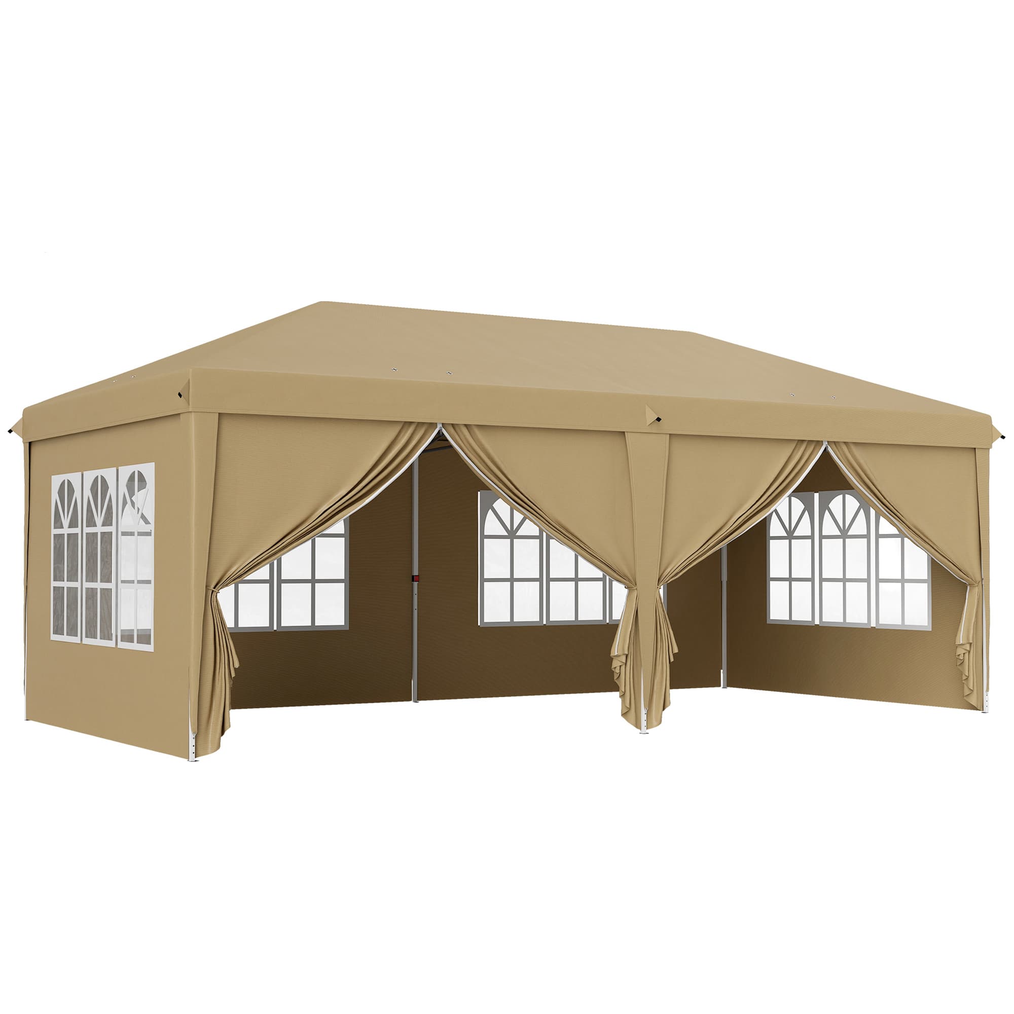Outsunny Tonnelle barnum pliant pop-up imperméabilisé 6 x 3 x 2,7 m 4 parois latérales amovibles 4 fenêtres sac de transport kaki