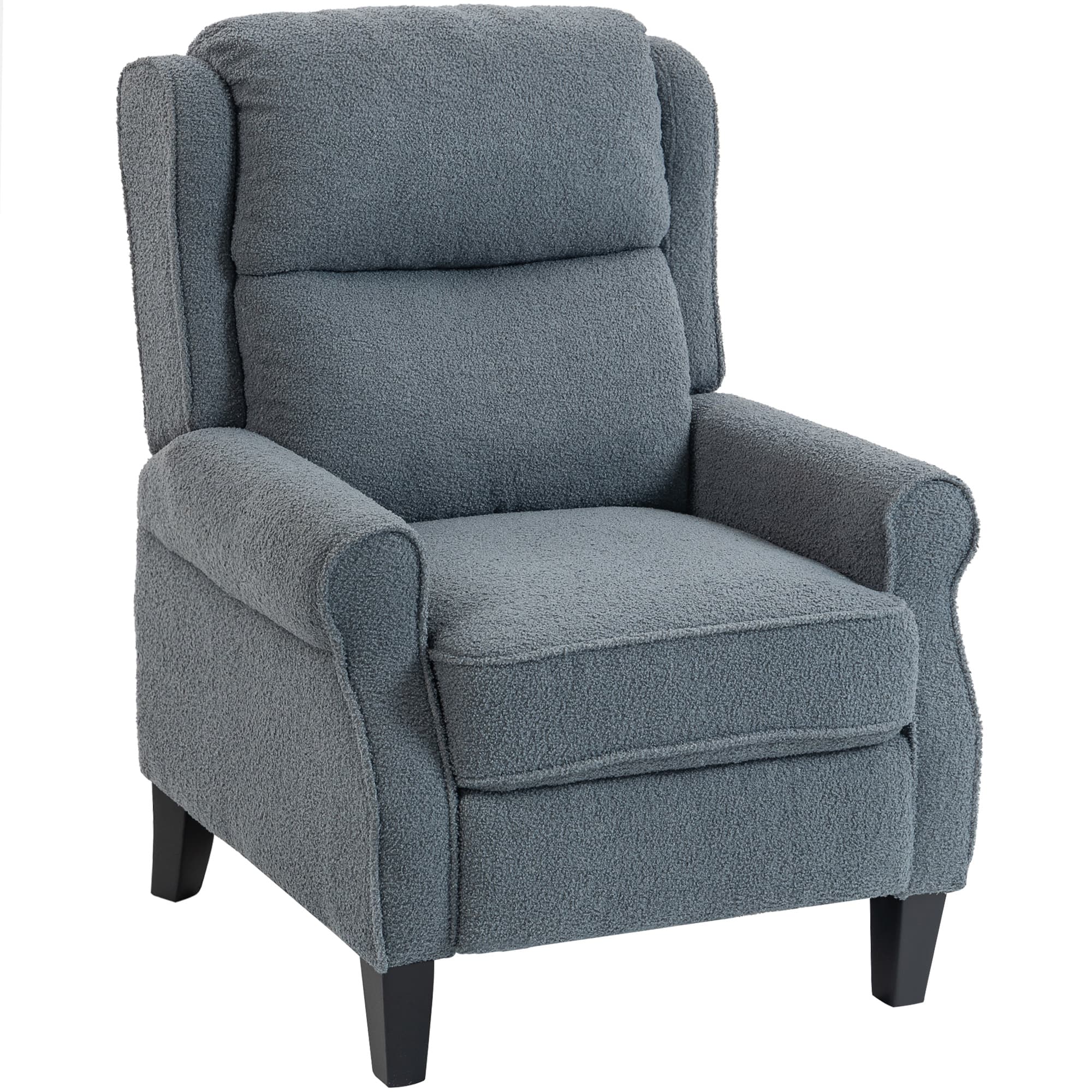 HOMCOM Fauteuil relax inclinable en polaire Teddy, fauteuil de relaxation avec repose-pieds extensible, assise rembourrée, gris