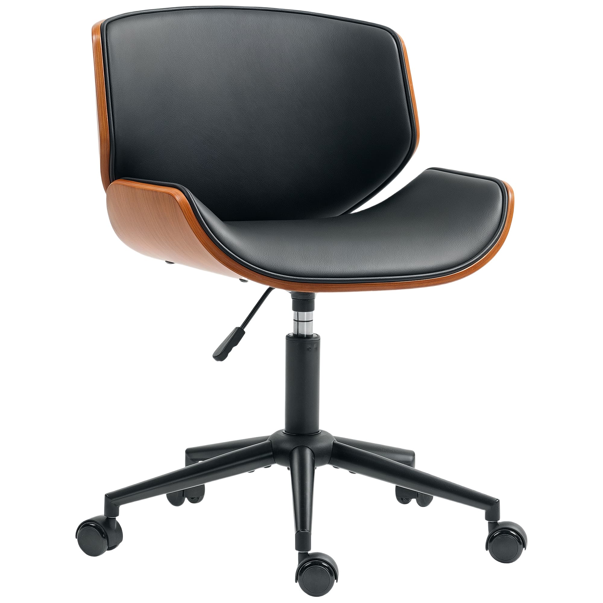 HOMCOM Chaise de bureau sans accoudoirs, fauteuil de bureau ergonomique, hauteur réglable et pivotant 360°, 52x54x84cm, noir