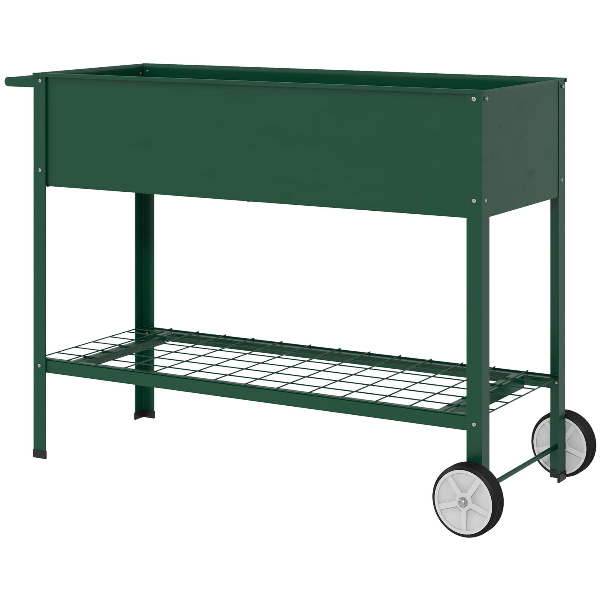 Outsunny Jardinière sur Pieds Potager dim. 109L x 44l x 80H cm étagère 2 Roues + Insert d'irrigation métal Vert