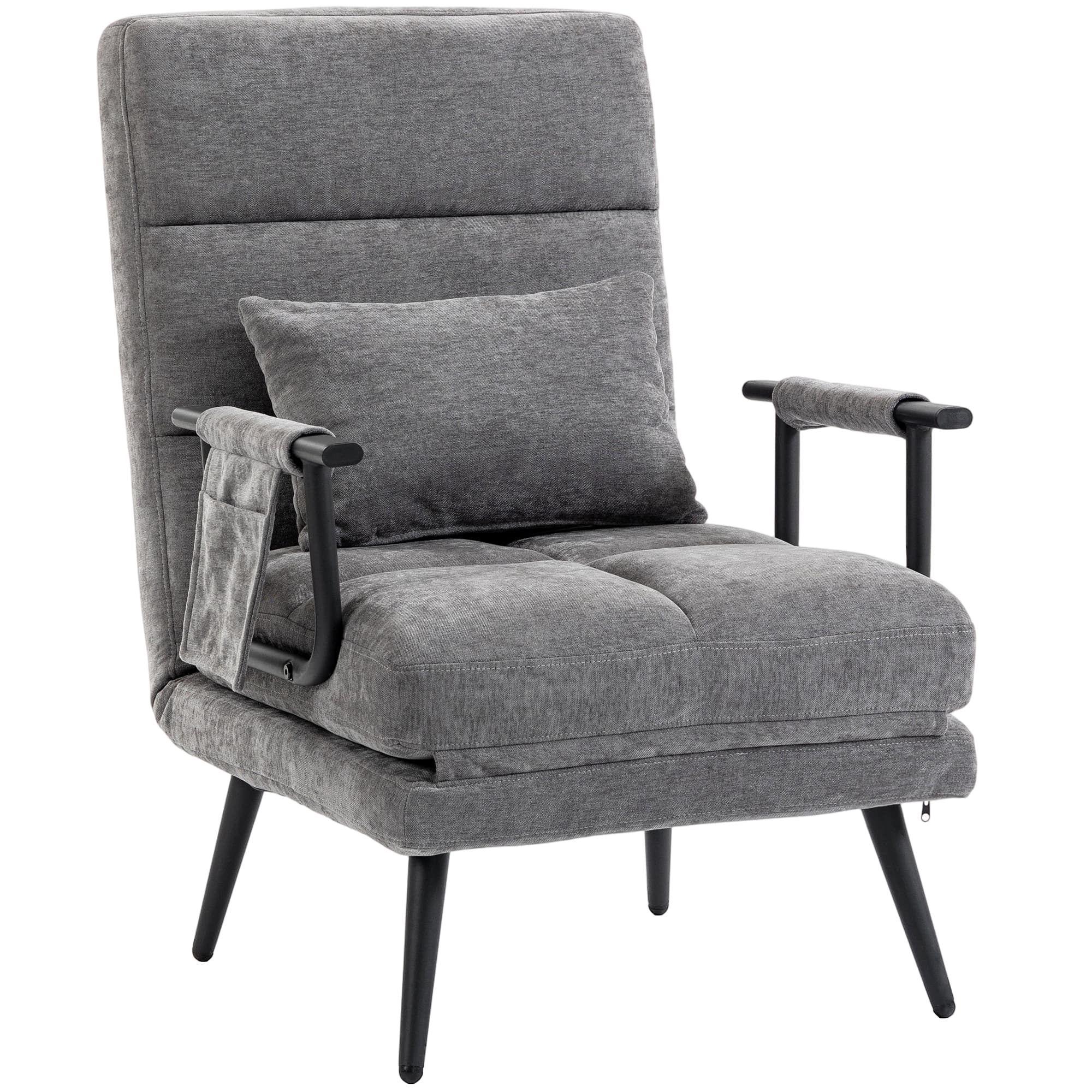 HOMCOM Fauteuil-lit, fauteuil simple pliable chenille 3-en-1 avec dossier Click-Clack, Gris