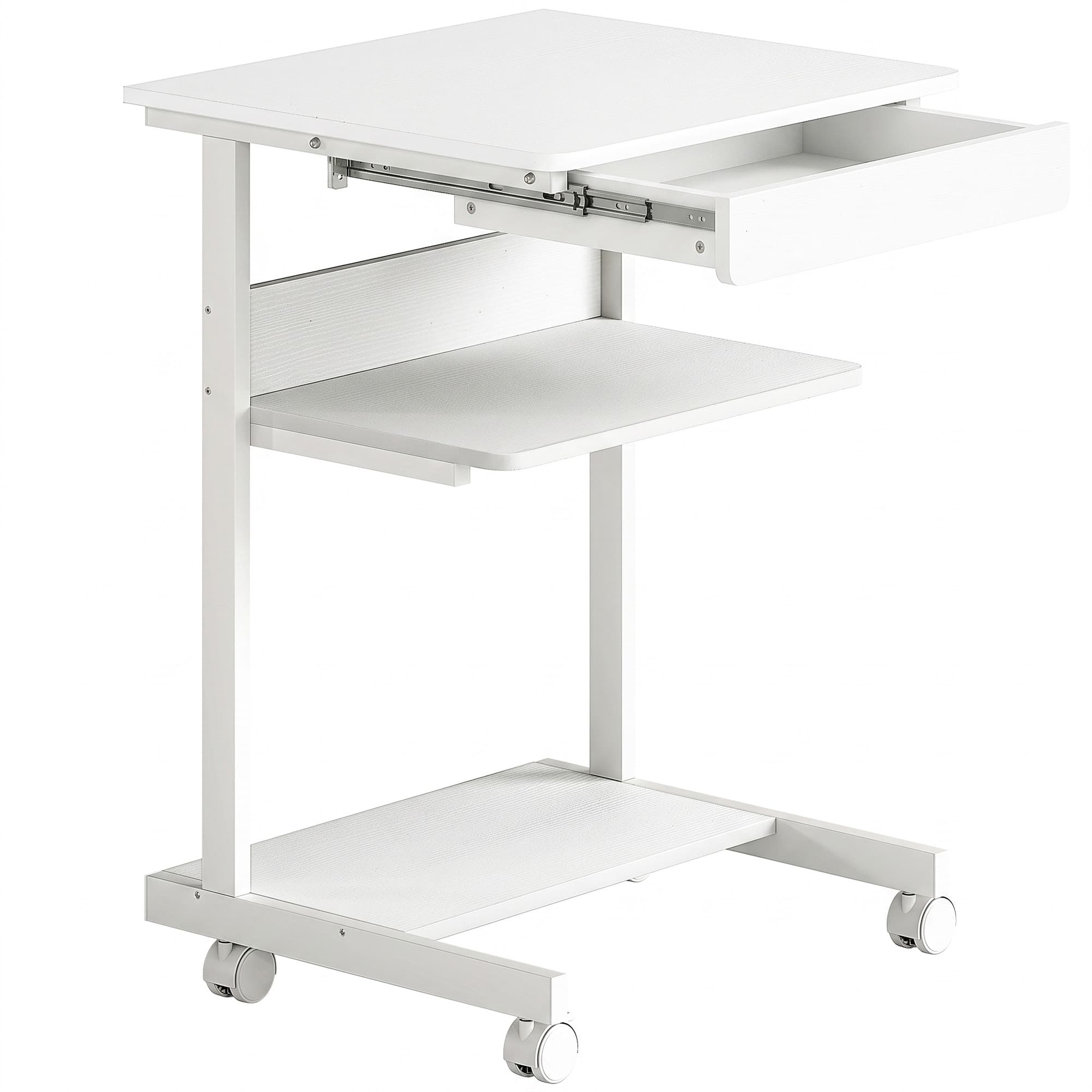 HOMCOM Bureau d'ordinateur sur roues, bureau avec rangement 56 x 51 cm avec tiroir, compartiment et support CPU, blanc