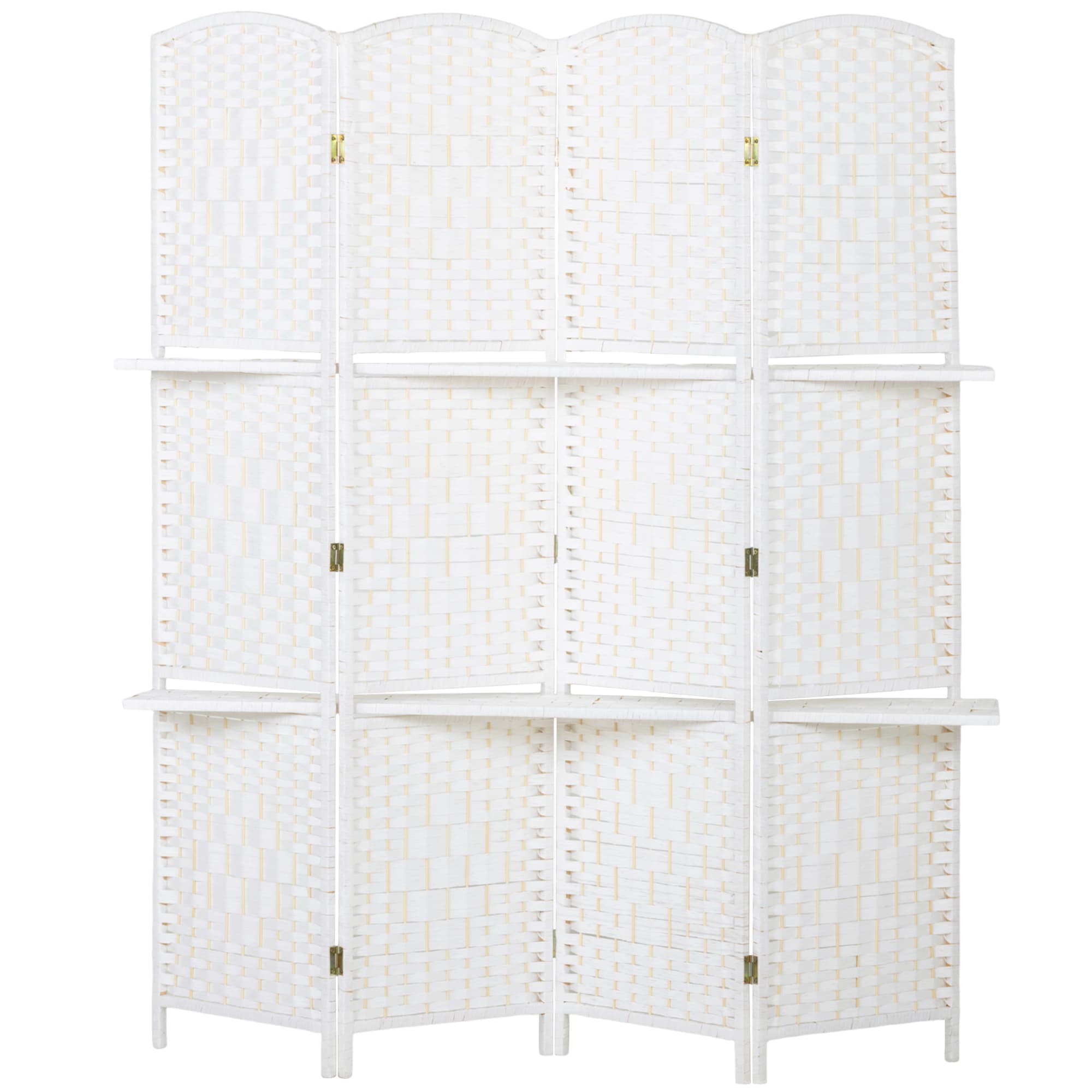 HOMCOM Paravent séparateur de pièce 4 panneaux 160 x170 cm avec 2 étagères, pliable, en bois