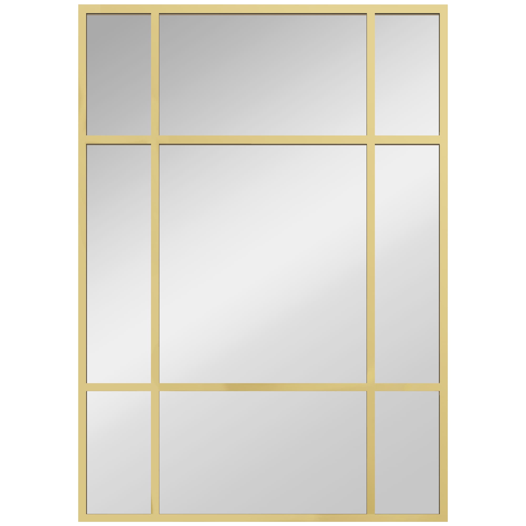 HOMCOM Miroir mural verrière rectangulaire style fenêtre, horizontal ou vertical avec 4 crochets, en métal doré - 50x70 cm