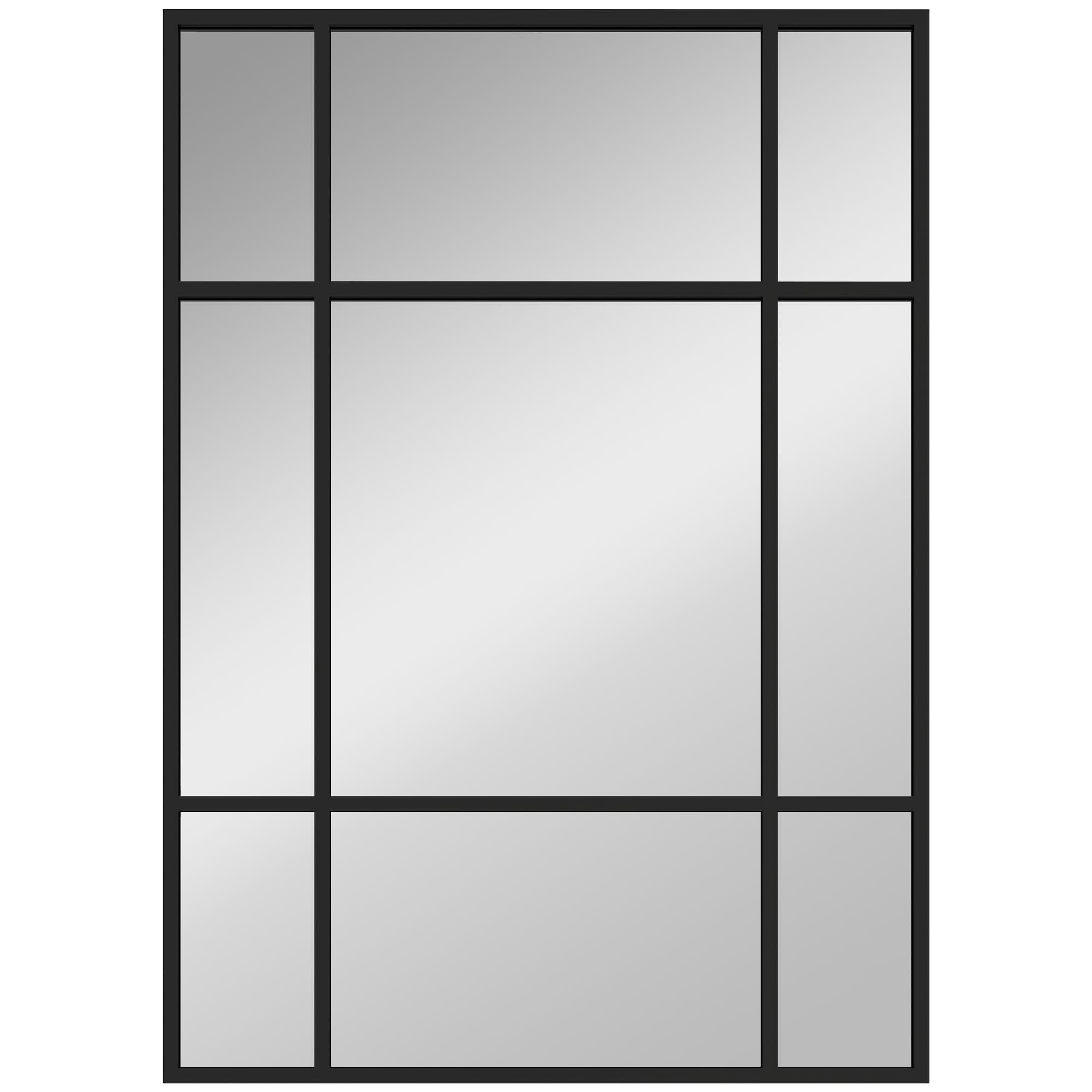 HOMCOM Miroir mural verrière rectangulaire style fenêtre, horizontal ou vertical avec 4 crochets, en métal noir - 50x70 cm