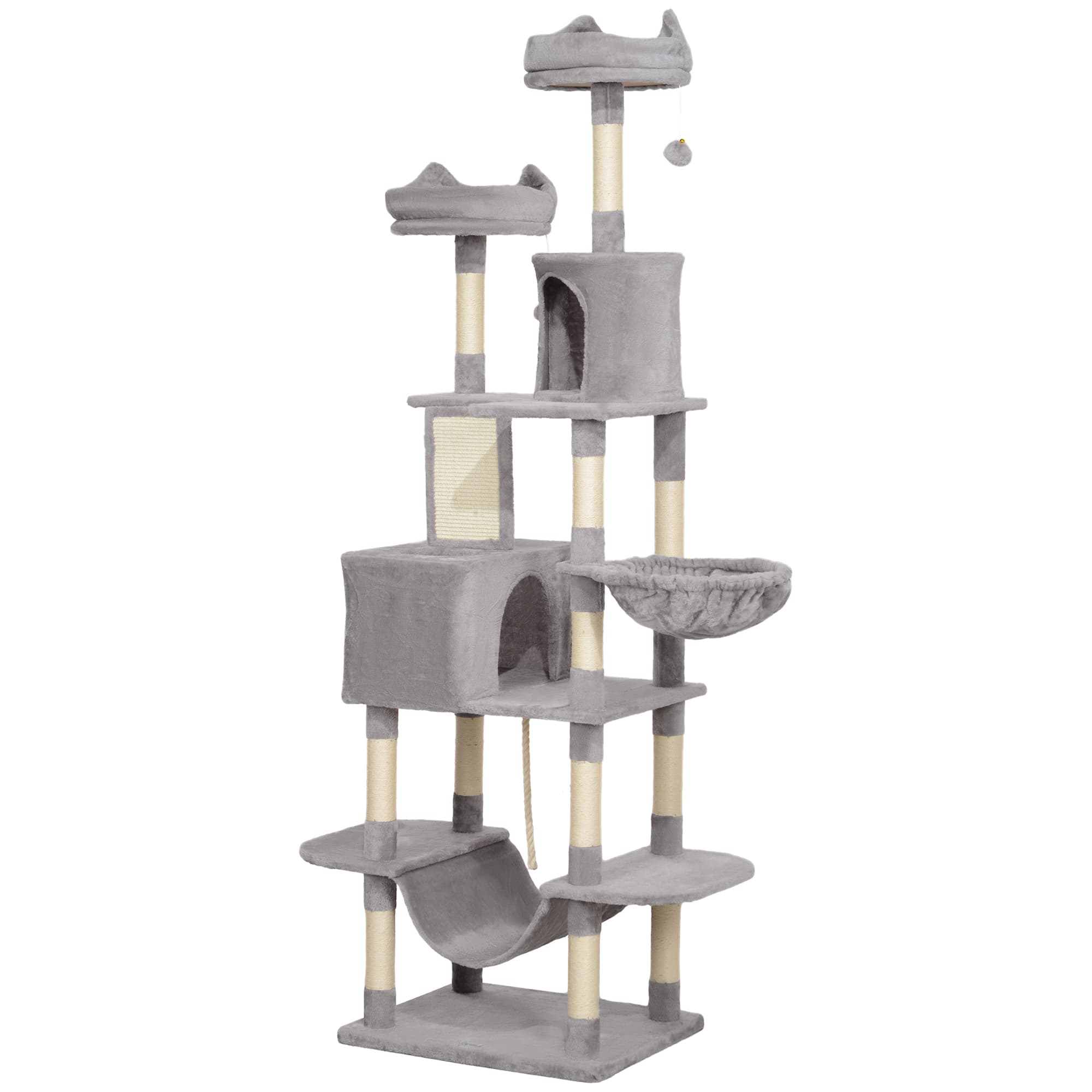PawHut Arbre pour Chats Haut 206 cm con 4 Pali Graffiatoi, Grottes, Paniers, Hamacs, per 1-3 Chatons 6 kg, Gris clair